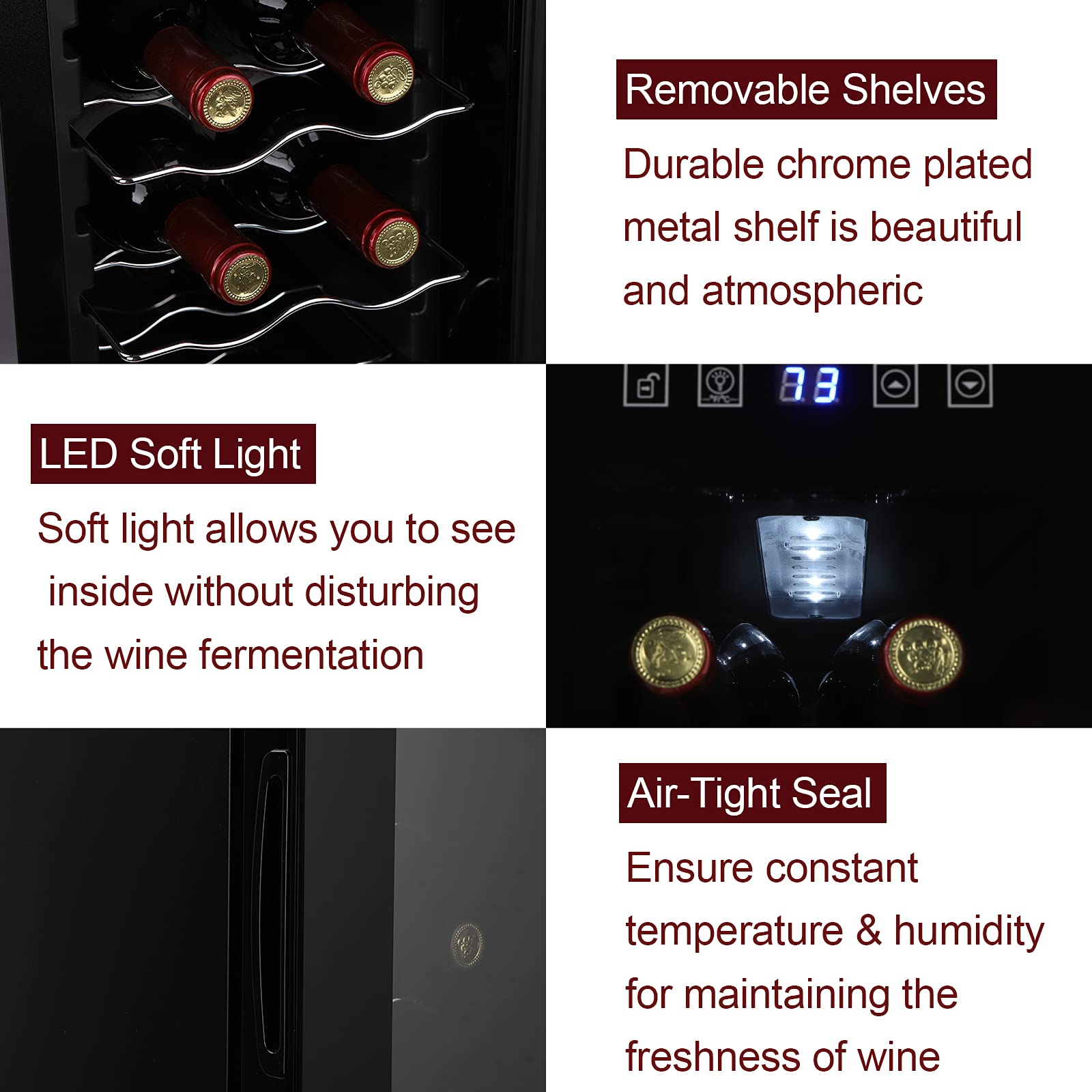 Winado 12 Bottle Compressor Wine Cooler - Adjustable Temperature Freestanding Mini Wine Fridge with Digital Control & Removable Shelves | Perfect for Home Bars, Kitchen Countertops & Small Spaces