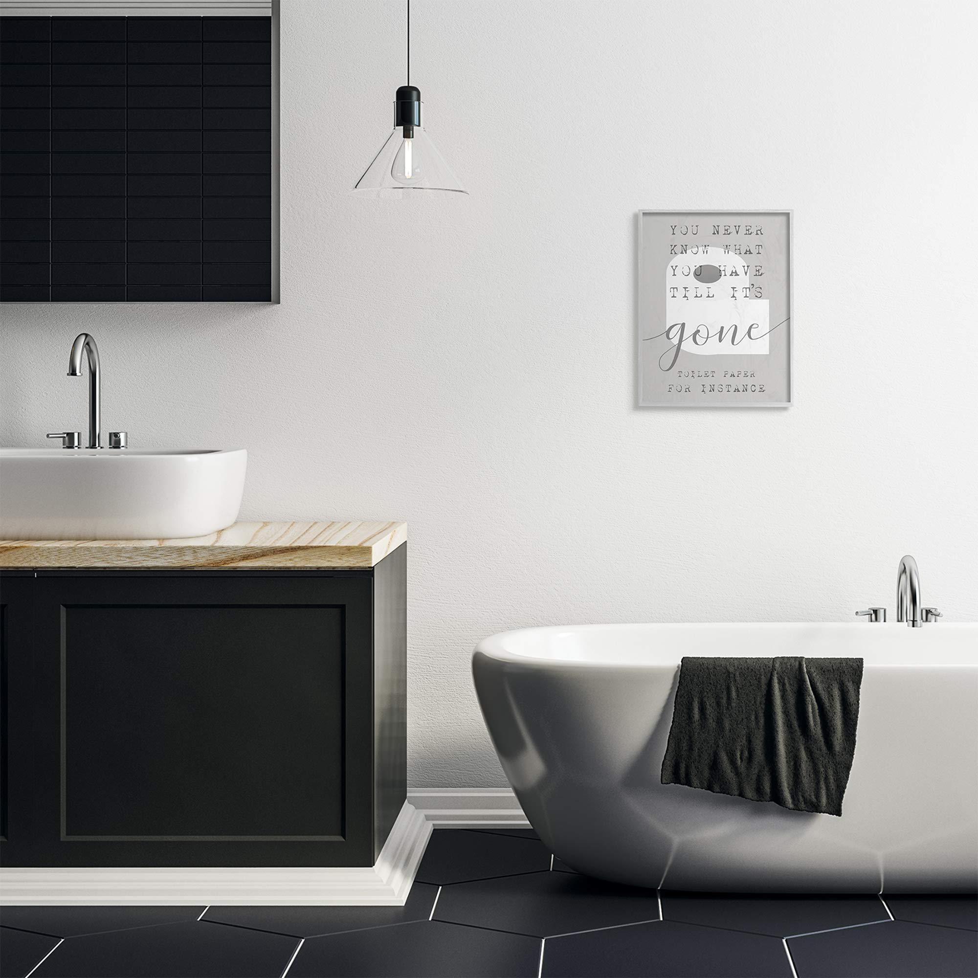 Stupell Industries 'Toilet Paper Till It's Gone' Framed Bathroom Wall Art – Grey 16x20, Designed by Daphne Polselli – Perfect for Bathroom Decor, Home Humor & Gift Ideas