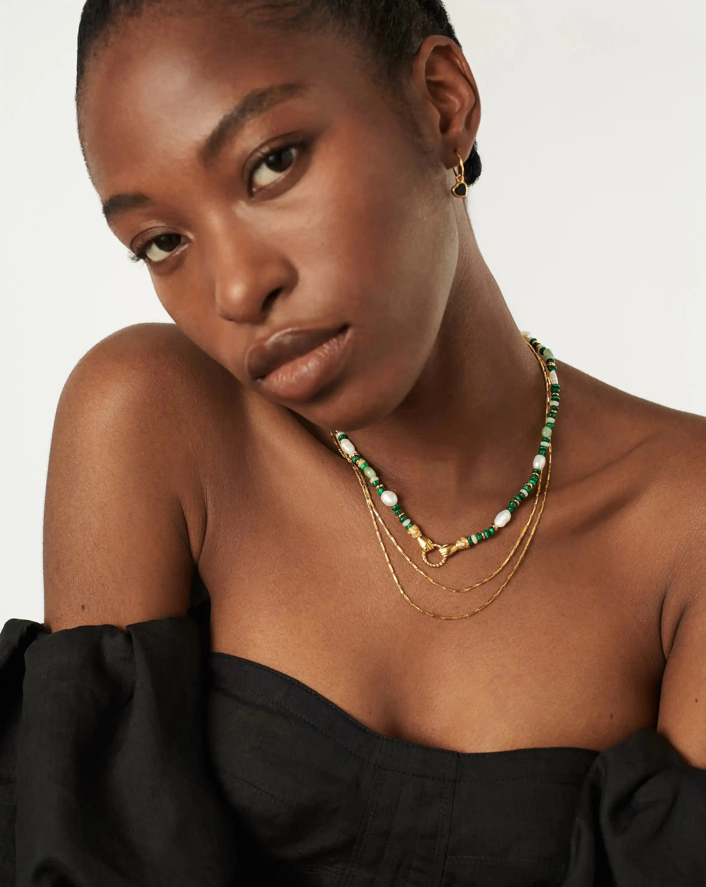 Harris Reed In Good Hands Beaded Gemstone Necklace - 18k Gold Plated Multi Green Gemstone & Pearl Statement Jewelry | Elegant Gift for Women, Perfect for Weddings, Parties & Special Occasions