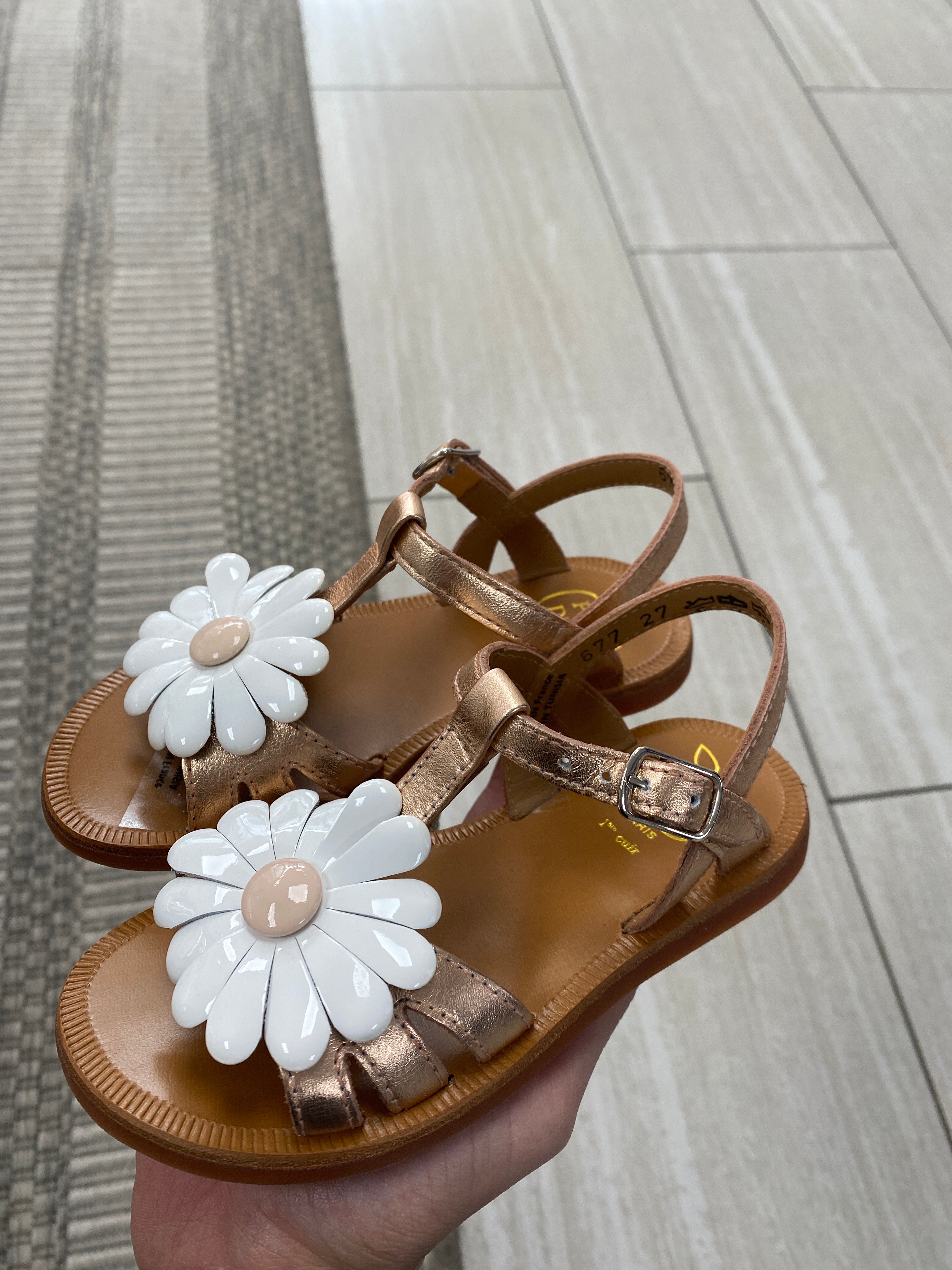 Pom D'Api Rose Gold Flower Sandals for Women - Elegant Floral Summer Sandals with Comfortable Fit - Perfect for Beach, Vacation, and Casual Outings