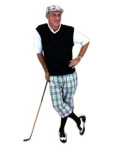 Men's Golf Outfit - White Check Royal Troon Knickers, Black Sweater, Socks & Cap (Size 30, Medium) | Perfect for Golf Tournaments & Country Club Events
