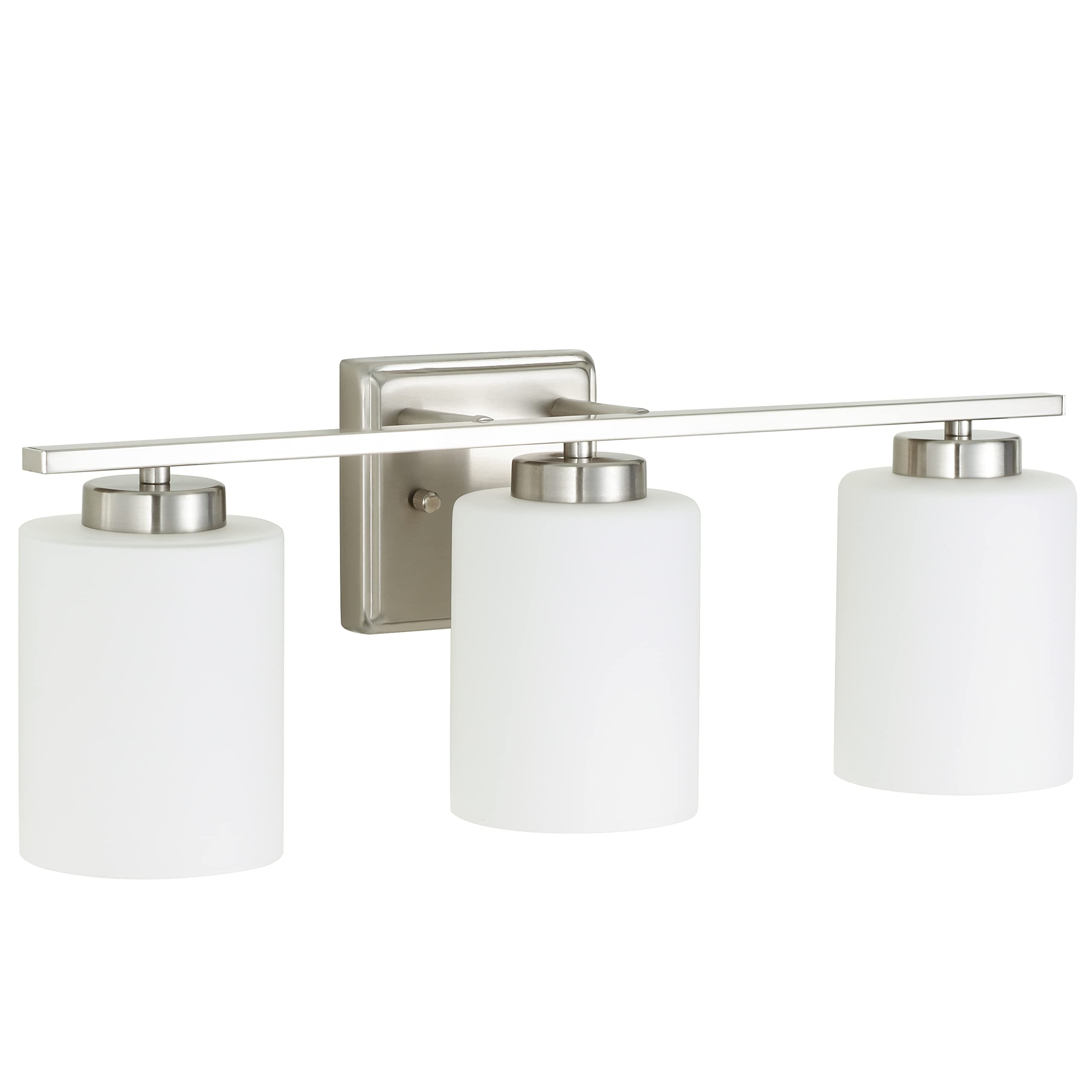 DOSOTY 3-Light Bathroom Vanity Light Fixture - 20 Inch Brushed Nickel with White Glass Shades - UL Listed - Perfect for Bathroom, Powder Room, and Dressing Room Lighting