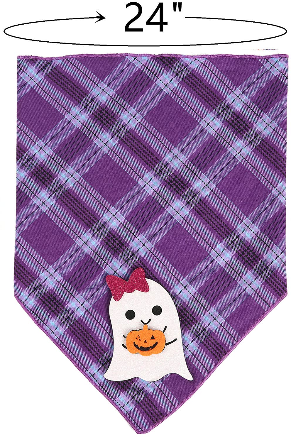 Halloween Dog Bandana with Ghost Appliques - Purple Plaid Pet Scarf for Small, Medium & Large Dogs - Perfect for Costume Parties, Trick-or-Treating & Spooky Photo Shoots