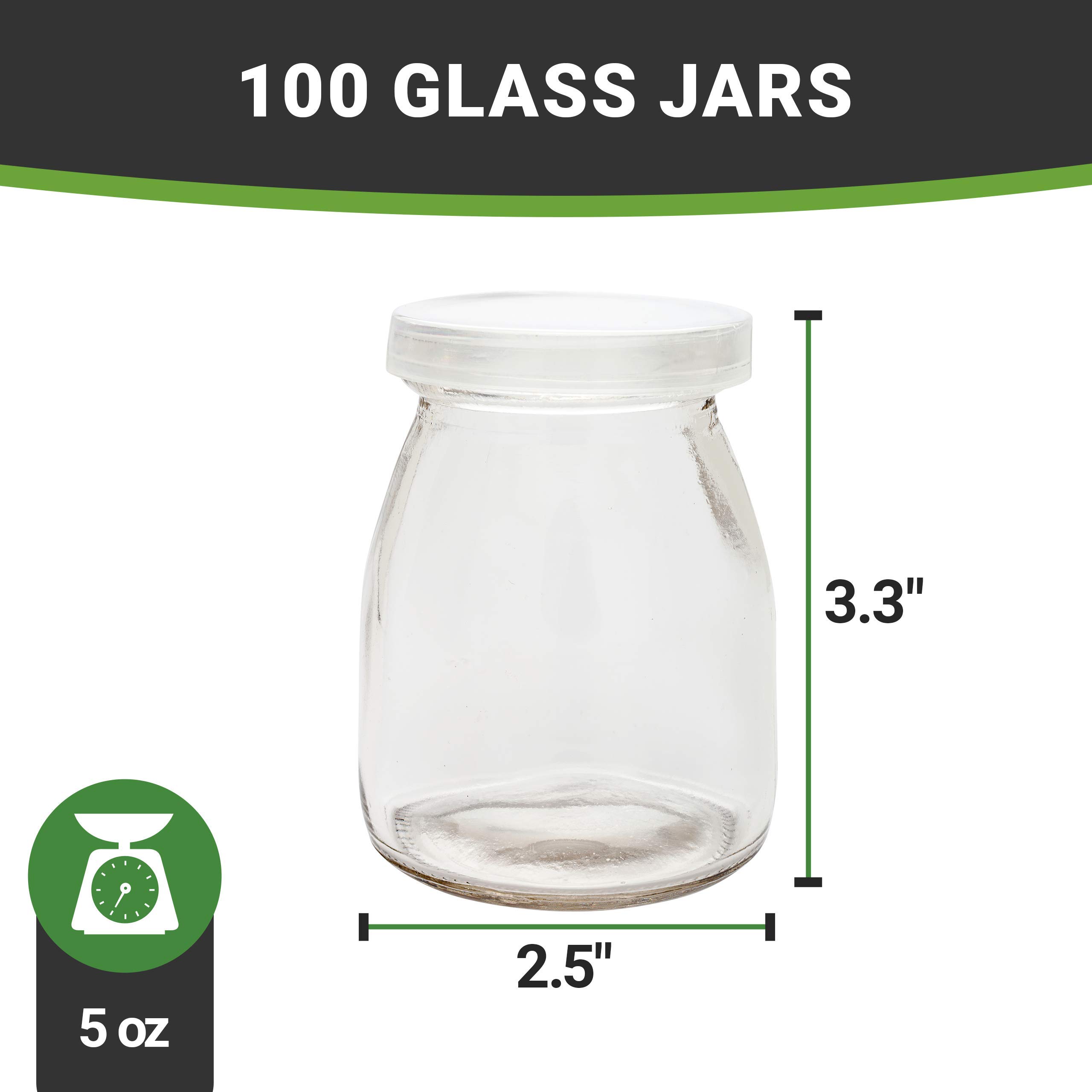 5 oz Glass Jars with Lids - Set of 100 Dishwasher Safe Freezable Clear Parfait Cups - Perfect for Pudding, Yogurt, Desserts - Ideal for Restaurants, Buffets, Breakfast Bars & Home Use