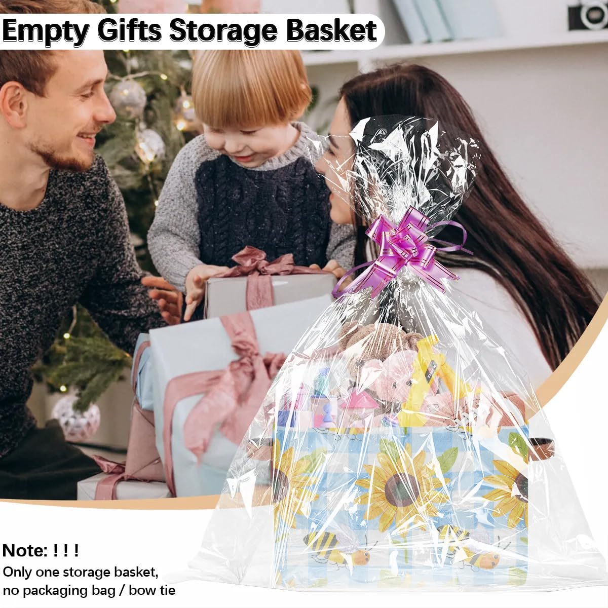 Bee Sunflower Plaid Large Storage Baskets for Shelves & Closets - 2 Pack Fabric Organizer Bins with Handles, Collapsible Decorative Baskets for Home Organization - Perfect for Clothes, Toys & Bedroom Storage