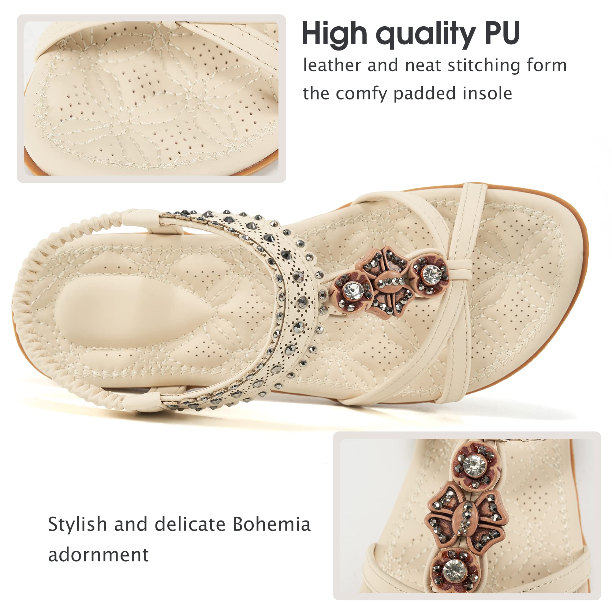 Alicegana Women's Comfortable Non-Slip Sandals - Bohemian Jeweled Flats for Walking, Beach & Summer Casual Wear - Perfect for Vacation, Dressy Outfits & Everyday Use