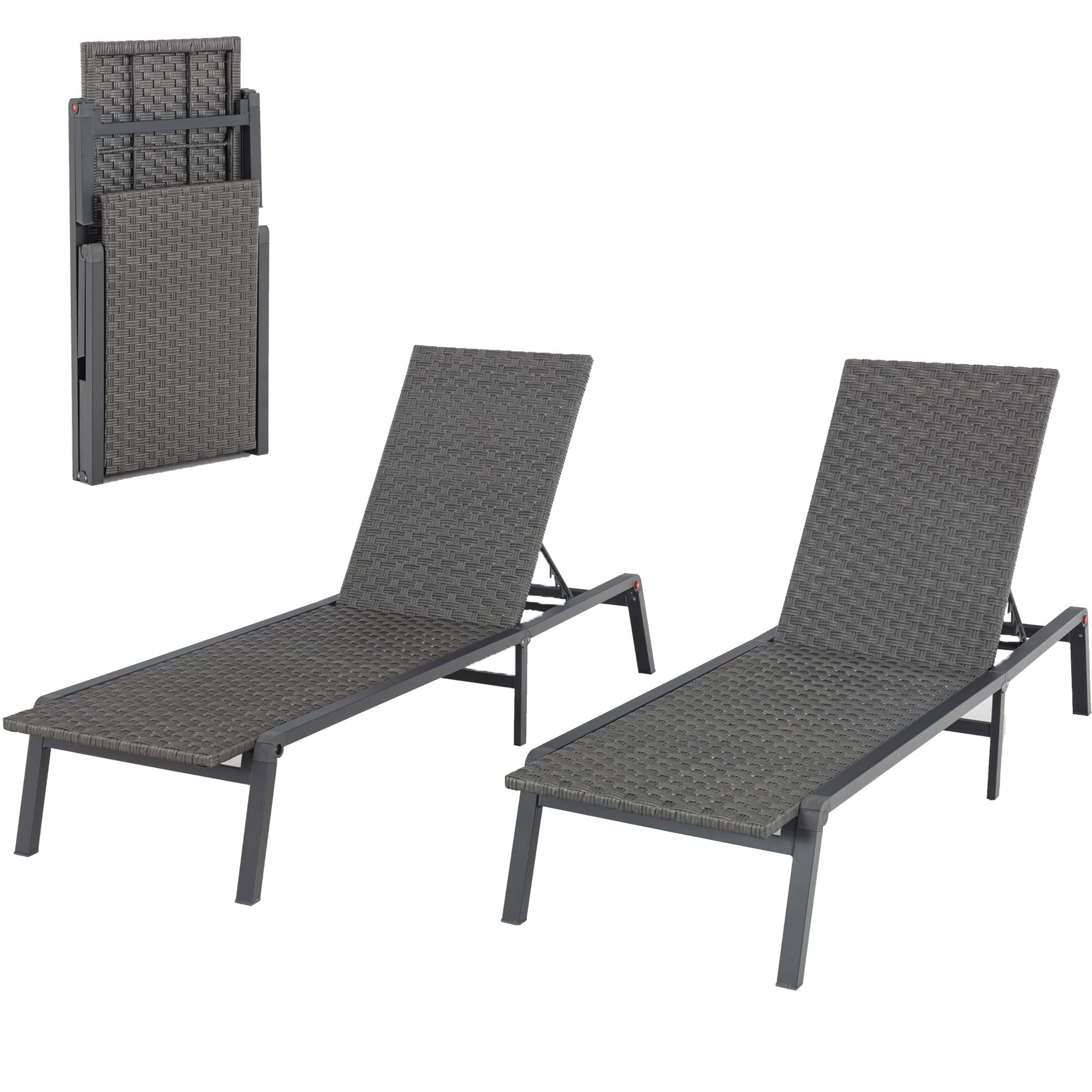 Premium Outdoor Patio Chaise Lounge Chair - Heavy Duty 350Lbs Capacity PE Rattan & Aluminum Frame Folding Pool Lounger - Perfect for Poolside, Beach, Camping, Sunbathing, Lawn & Backyard Relaxation - Weather-Resistant Recliner Tanning Chair with Adjustable Positions