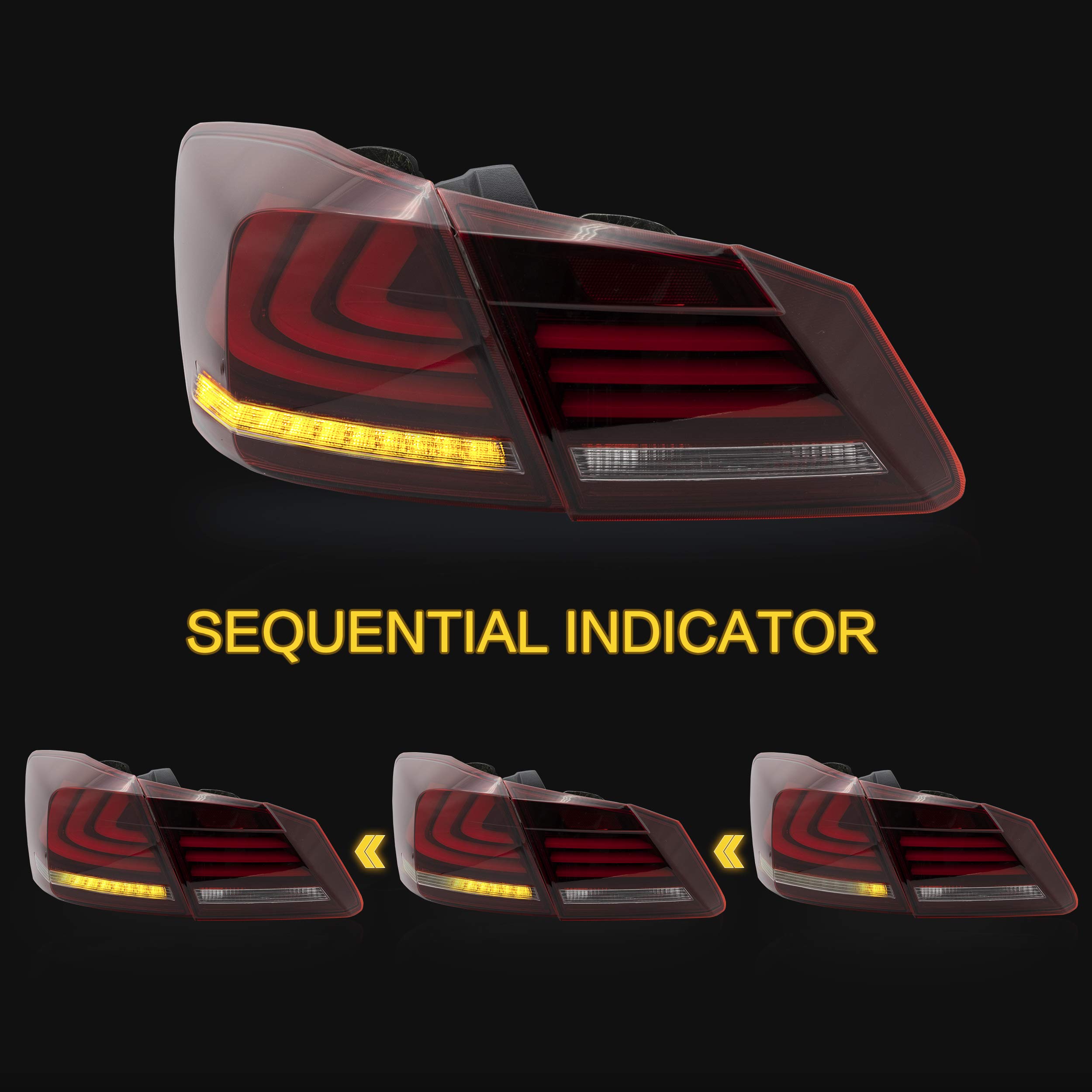 VLAND LED Tail Lights Assembly Compatible with 2013-2015 Honda Accord (Excludes LX, Sport Sedan & Touring Models) - Upgrade Your Car's Rear Lighting for Enhanced Safety & Style