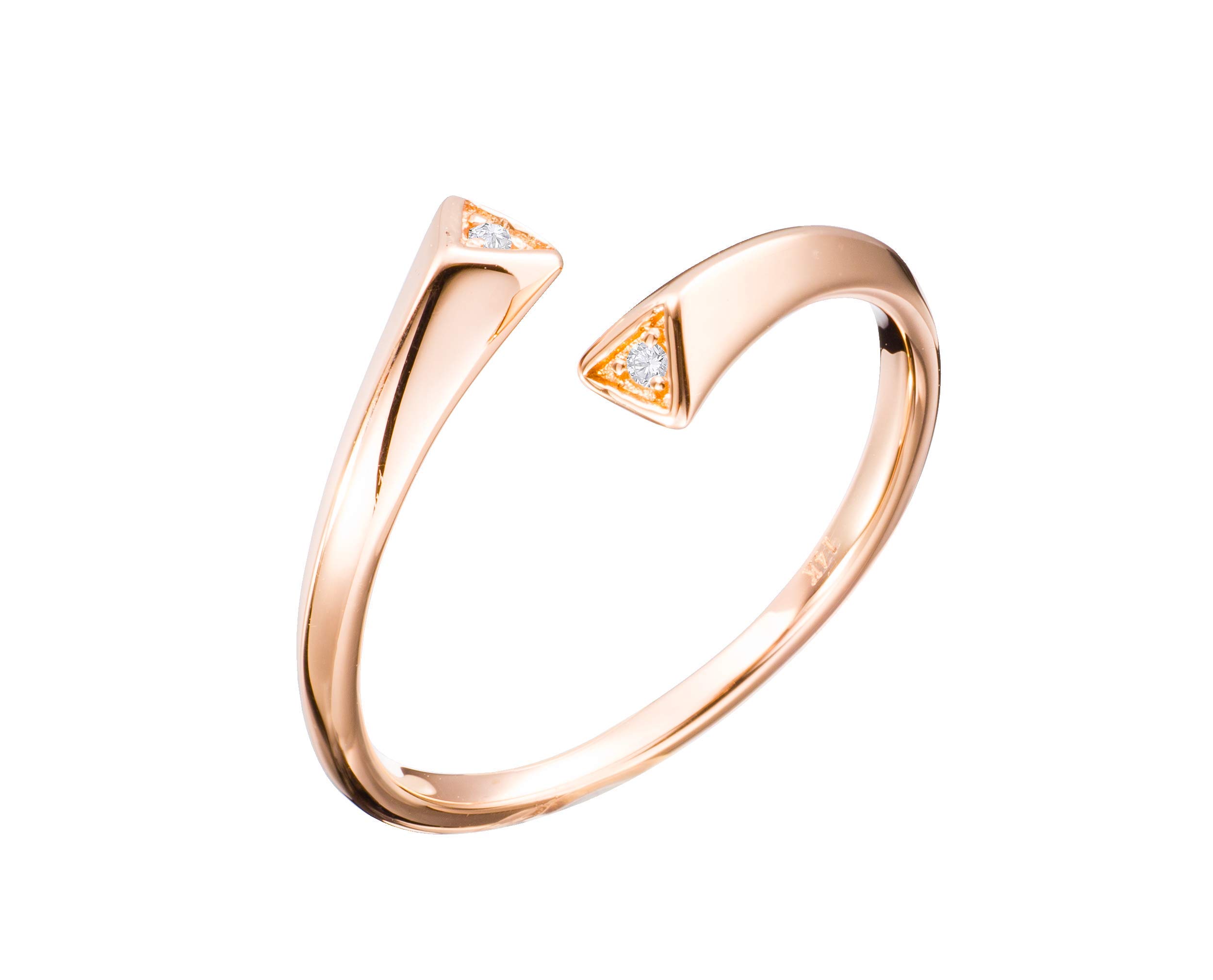 Majade 14K Rose Gold Two Stone Diamond Ring - Handmade Minimalist Bypass Engagement & Wedding Band for Women - Perfect for Proposals, Anniversaries, and Special Occasions