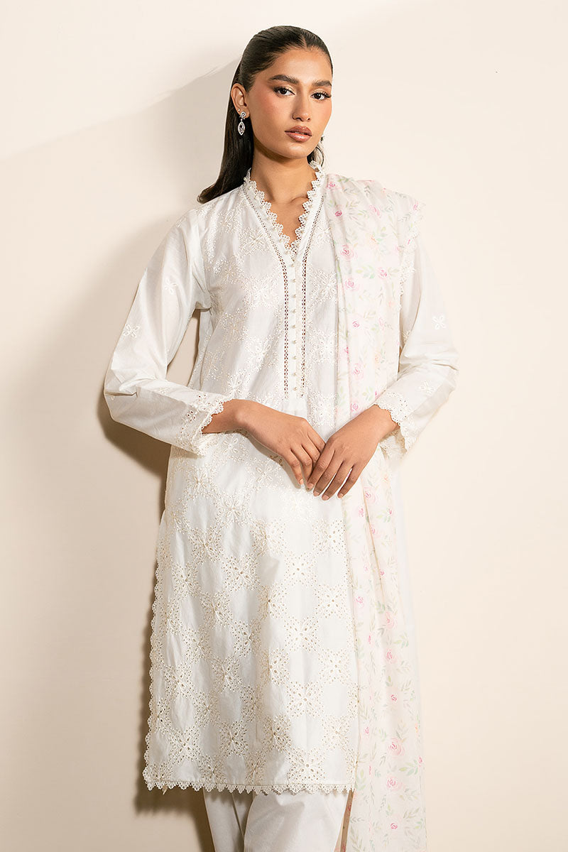 Ivory Glint 3-Piece Ethnic Outfit Set (Shirt, Trousers & Dupatta) - Elegant Traditional Wear for Weddings, Festivals & Special Occasions