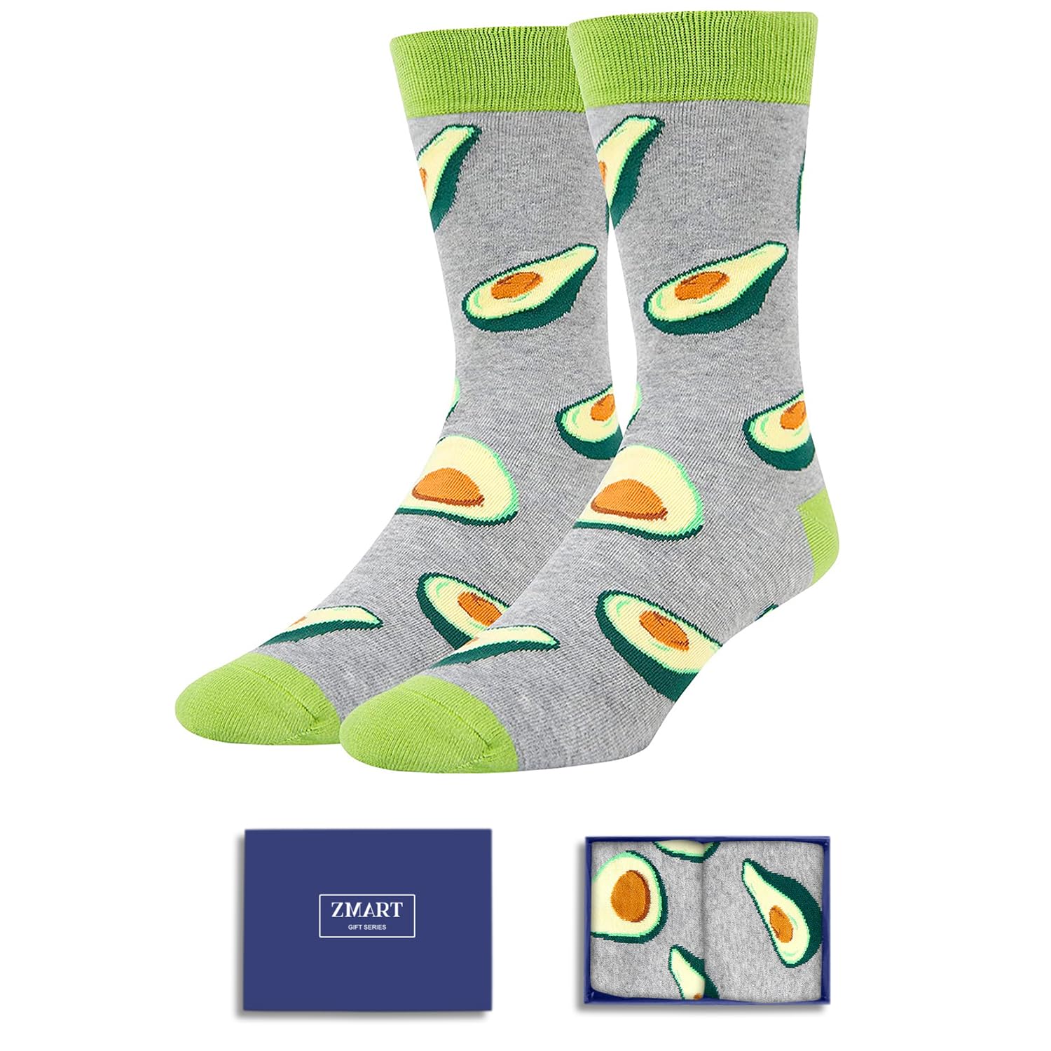 Funny Avocado Socks for Men - Novelty Fruit Socks Gift for Avocado Lovers (Grey) - Perfect Valentine's Day, Birthday & Christmas Present for Him - Comfortable & Humorous Casual Wear