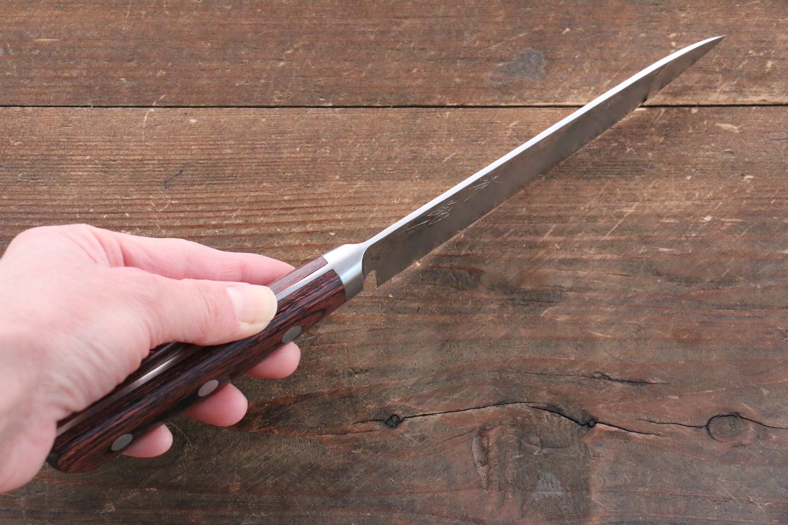 Seisuke VG10 33-Layer Damascus Petty Utility Knife 135mm with Mahogany Handle & Sheath - Perfect for Kitchen, Camping, and Outdoor Cooking