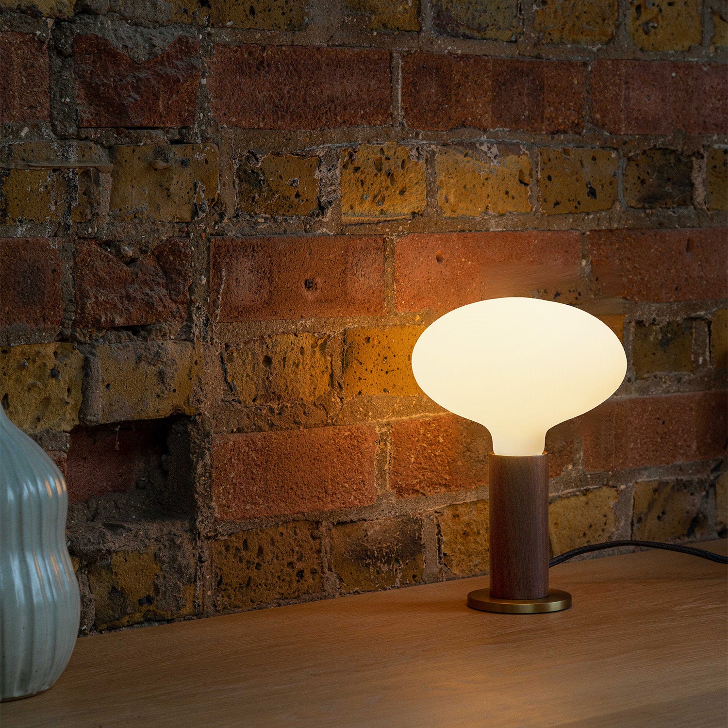 Walnut Knuckle Table Lamp with Oval Shade - Dimmable Warm Light for Bedroom, Living Room & Office Decor