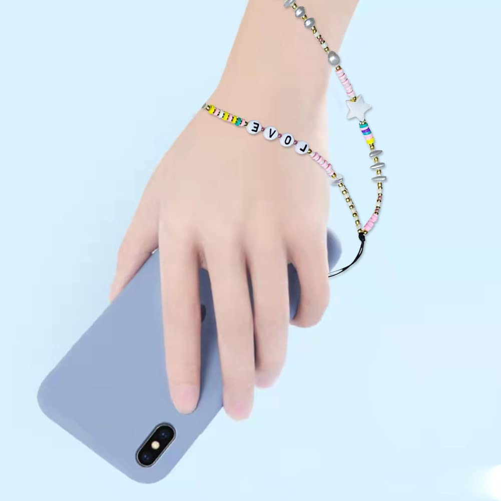 Kawaii Beaded Phone Charm with Pearls & Butterfly - Anti-Lost Acrylic Beaded Phone Lanyard, Boho Wrist Strap for iPhone Samsung - Perfect for Girls Teens, School, Work & Travel Accessories