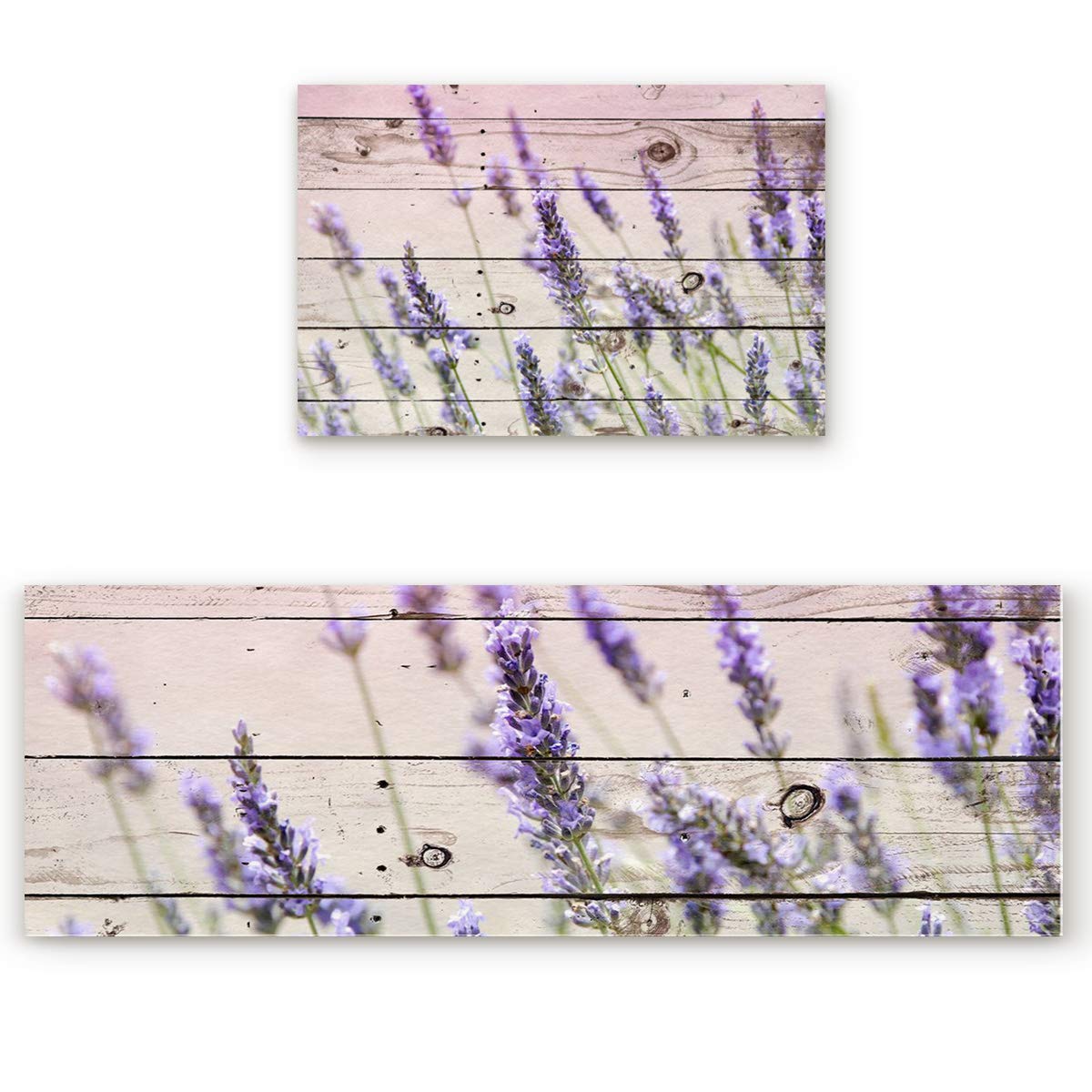 Anti-Fatigue Non-Slip Kitchen Floor Comfort Mat Set - 2-Pack Waterproof Cushioned Standing Mats & Runner (19.7x31.5in + 19.7x63in, Lavender) for Cooking, Dishwashing & Standing Work Comfort