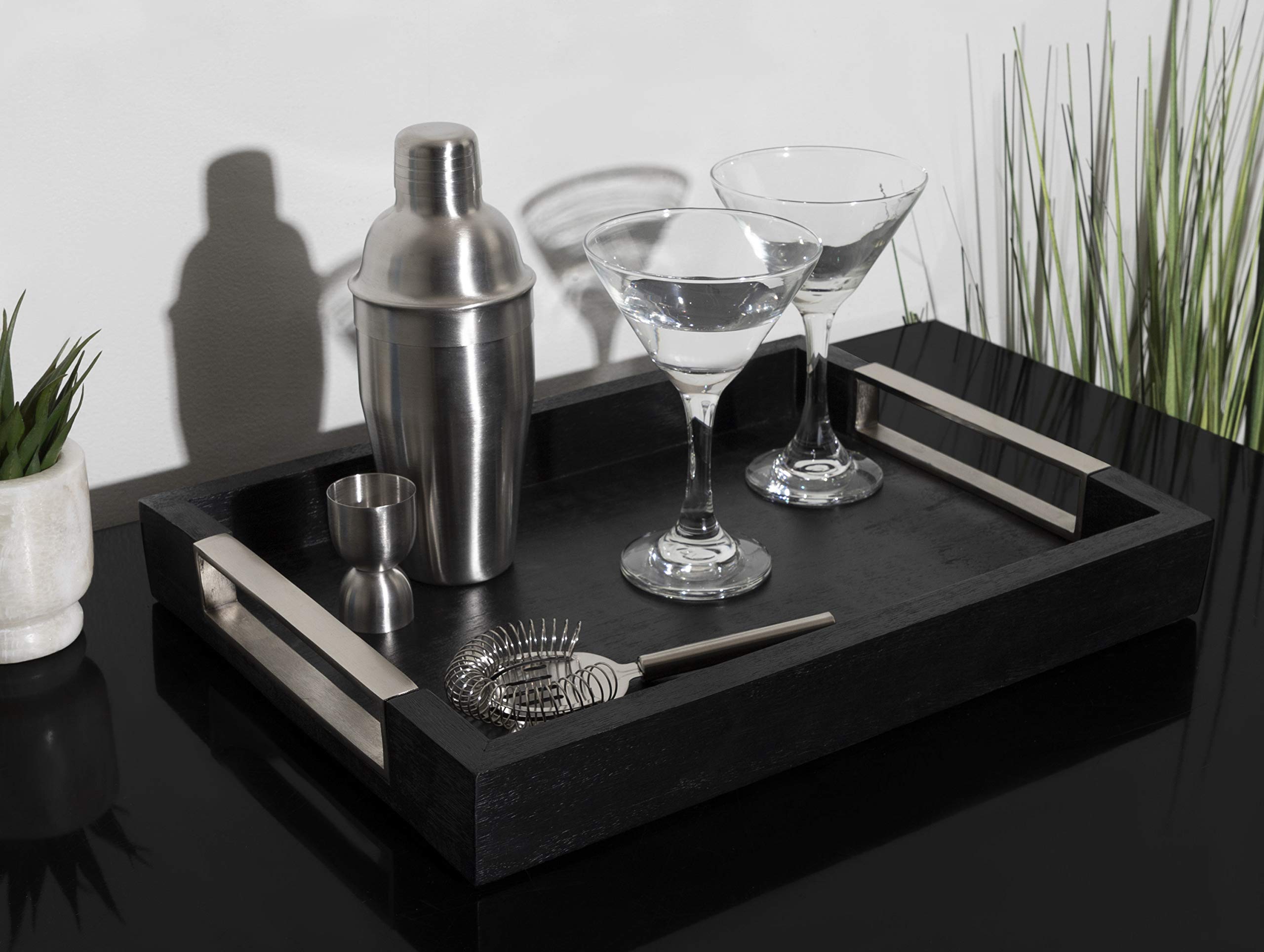 Kate & Laurel Heller Modern Black Wooden Tray - 12x16 Inch Rectangular Storage & Display Tray - Perfect for Home Decor, Coffee Table Centerpiece, and Organization
