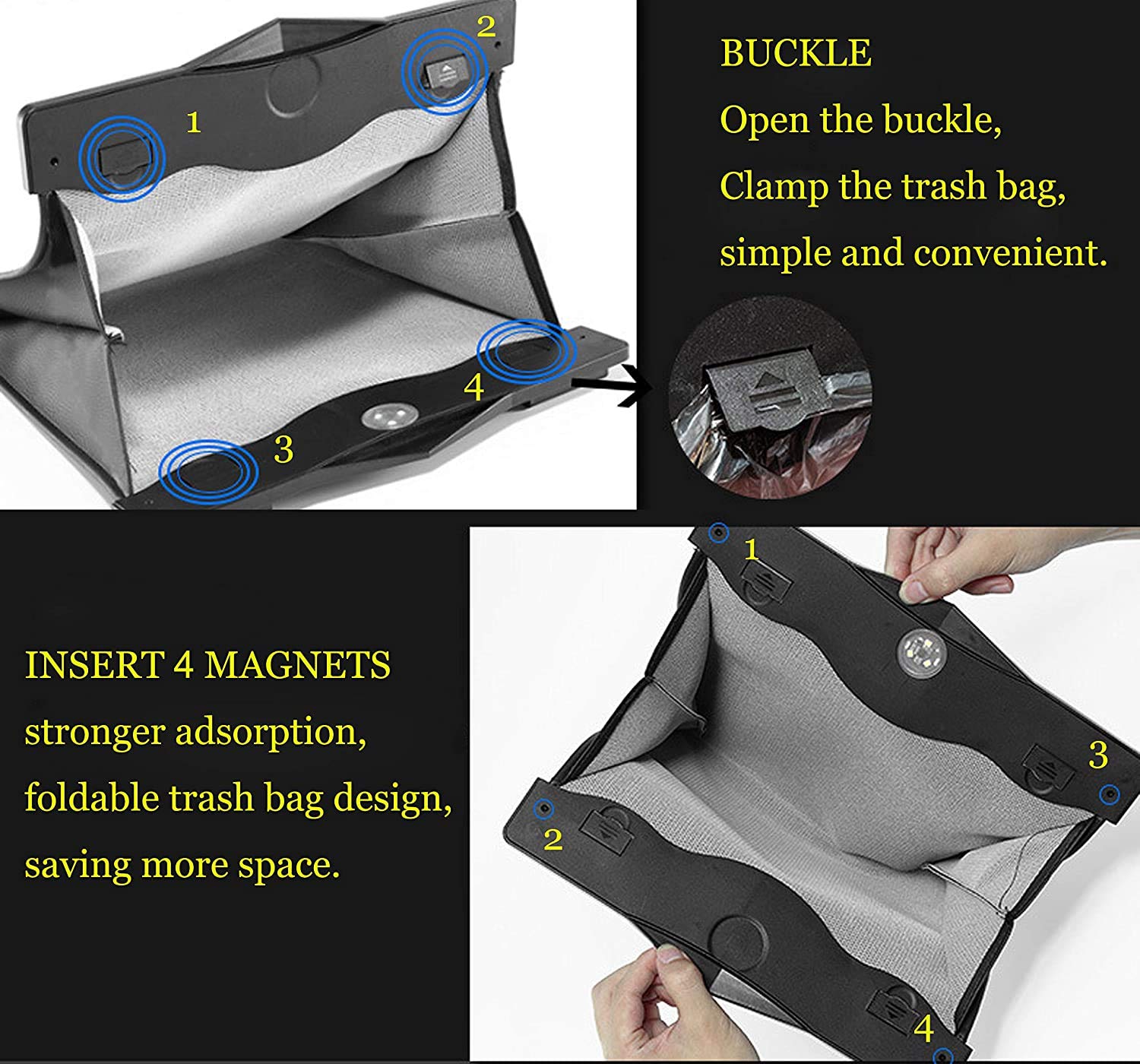 Smart LED Car Trash Can with 4-Gallon Disposable Bags (150 Count) - Waterproof Leather Storage Pocket | Portable Garbage Bin for Car, Bathroom, Home, Bedroom & Office | Perfect for Road Trips, Daily Commute & Home Organization