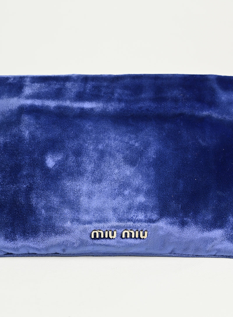 Miu Miu Blue Velvet Pochette Handbag - Elegant Clutch for Evening Parties & Special Occasions