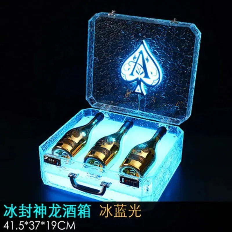 Rechargeable LED Ace of Spade Champagne Display Case - 3 Bottle Capacity with Ice Rock Design for VIP Nightclub, Party, Lounge & Bar Events - Perfect for Champagne Storage & Themed Celebrations