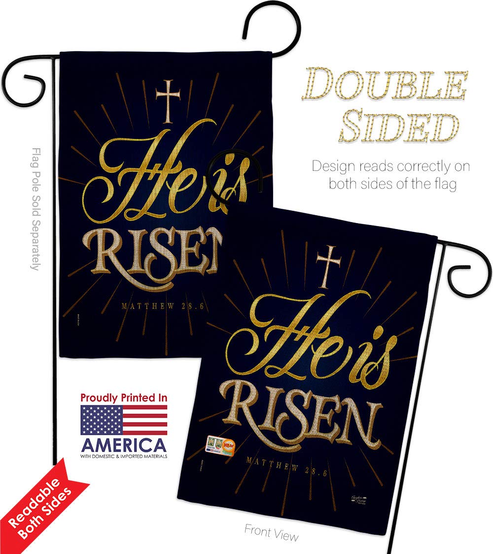 He is Risen Bible Verse Burlap Garden Flag - Religious Yard Decor for Easter