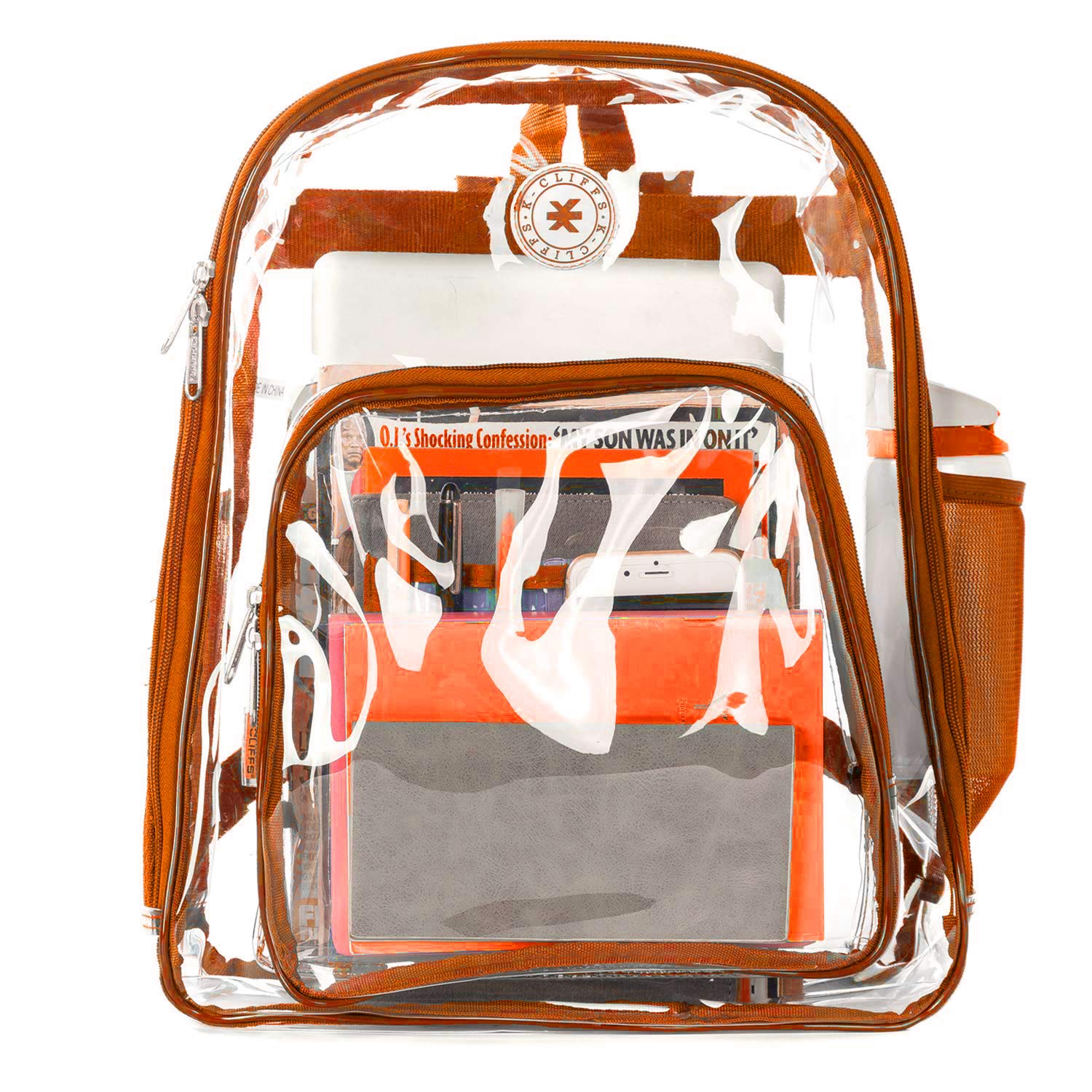 Heavy Duty Clear Backpack - Transparent School Bag with Large Capacity, See-Through Security Work Bag for Students & Professionals - Perfect for School, Work, Travel & Event Security Checks (Orange)