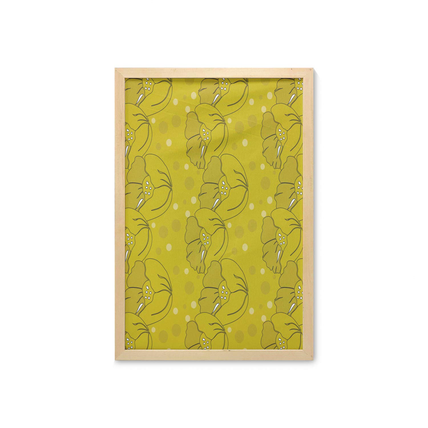 Ambesonne Floral Wall Art with Frame - Close Up Poppy Pattern on Polka Dot Background, Printed Fabric Poster 23