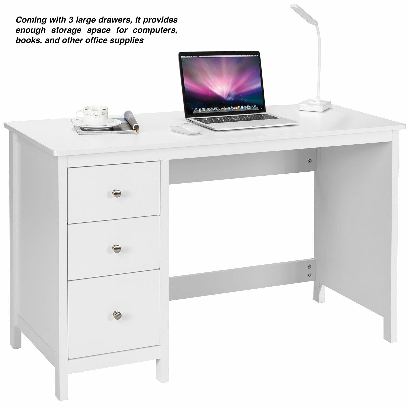White Computer Desk with 3 Drawers - 47