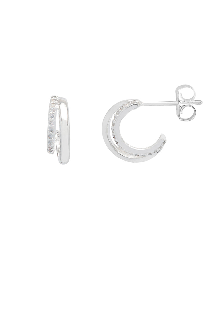 925 Sterling Silver Plated White CZ Pave Curl Hoop Earrings for Women | Elegant Dangle Earrings for Party, Wedding & Everyday Wear