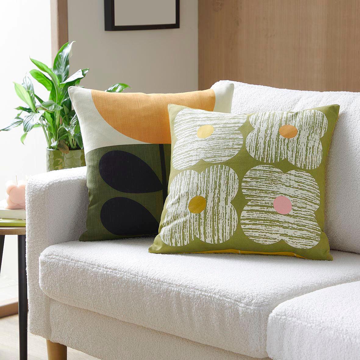 Orla Kiely Textured Flower Cushion Cover - Moss Green Vintage Floral Pillow Case for Sofa, Bed, Living Room Decor - Home & Office Decorative Throw Pillow