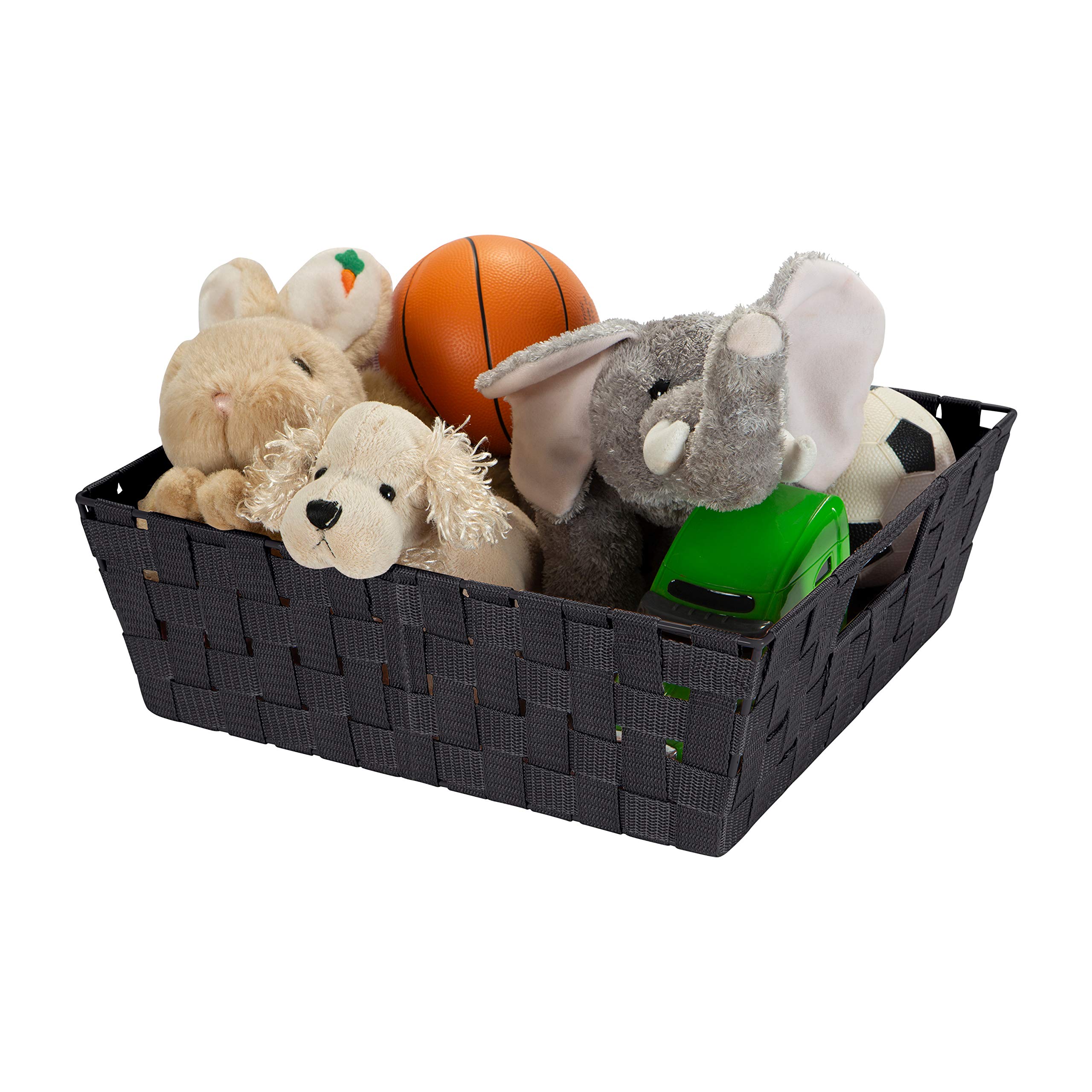 Large Woven Storage Basket with Handles - 2 Pack Black Decorative Organizer for Closet, Bedroom, Bathroom & Nursery | Perfect for Toys, Accessories & Gifts | Space-Saving Home Organization Solution