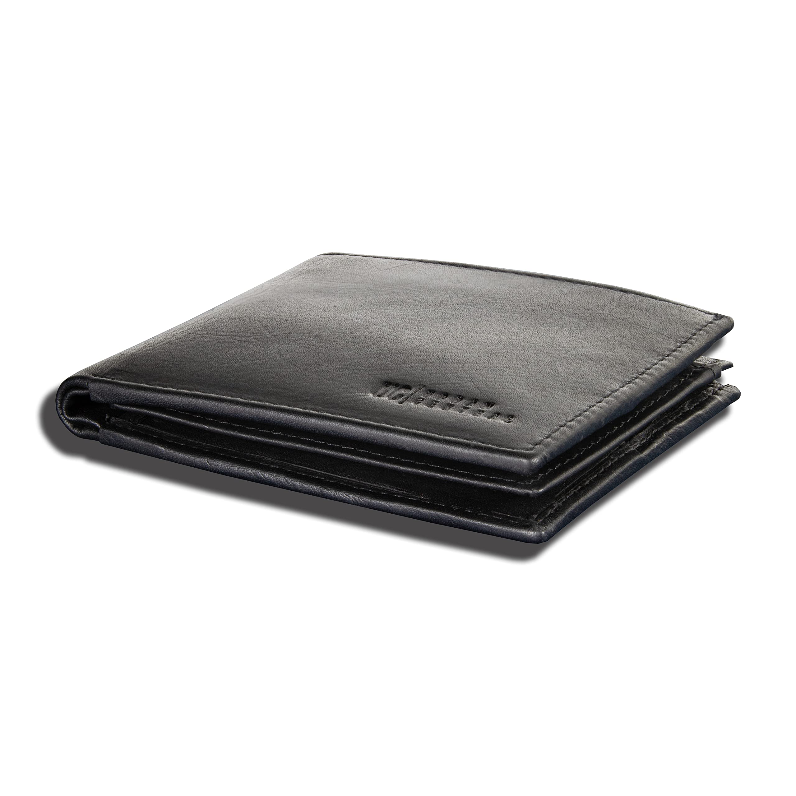 Premium Men's RFID Blocking Bifold Leather Wallet - Black, Top Grain Leather with Flip-Up ID & 2 Card Windows, Large Capacity for Cash & Cards | Perfect for Everyday Carry, Business Travel & Gift Giving