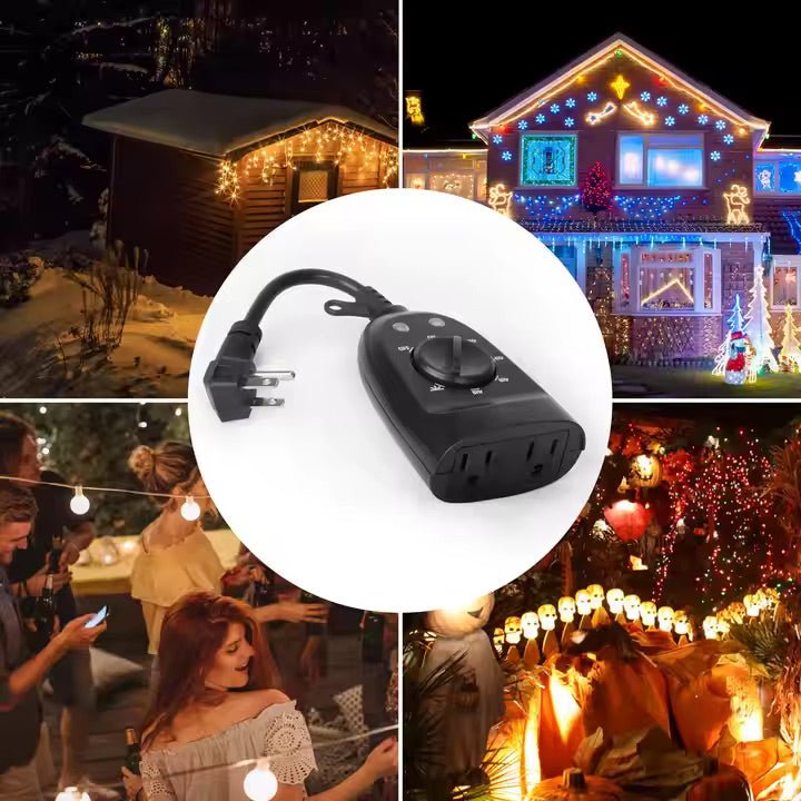 Outdoor Dual Outlet Timer - Waterproof Electrical Plug Timer with Dusk to Dawn Sensor & Countdown Function | Perfect for Holiday Lights, Garden Irrigation & Home Security Systems