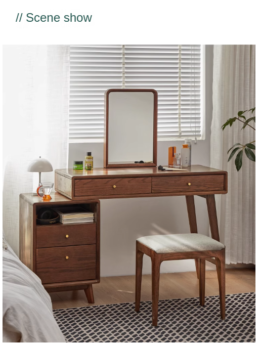 Solid Oak Wood Extendable Dressing Table - Walnut Finish | Elegant Vanity Desk for Bedroom, Makeup Station & Home Decor
