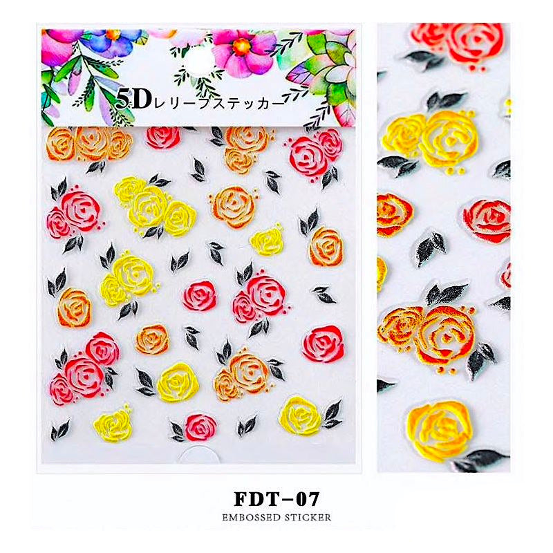 5D Embossed Flower Nail Art Stickers - DIY Nail Decals for Women, Self-Adhesive Nail Stickers for Gel & Acrylic Nails - Perfect for Parties, Weddings, and Special Occasions