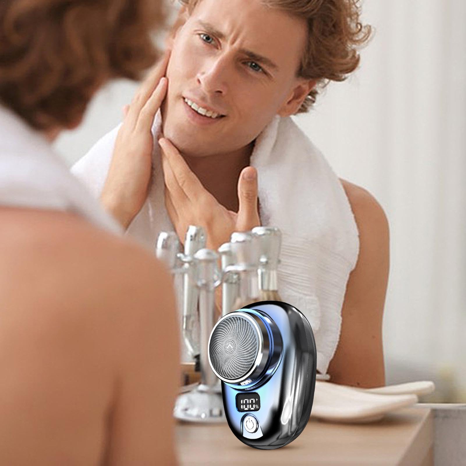 Premium Pocket Size Electric Shaver - Rechargeable Portable Men's Shaver with LED Battery Display | Waterproof & Washable Travel Shaver Kit with Leather Case | Fast Charging USB Shaver for Home, Office & Travel Gifts (Silver)