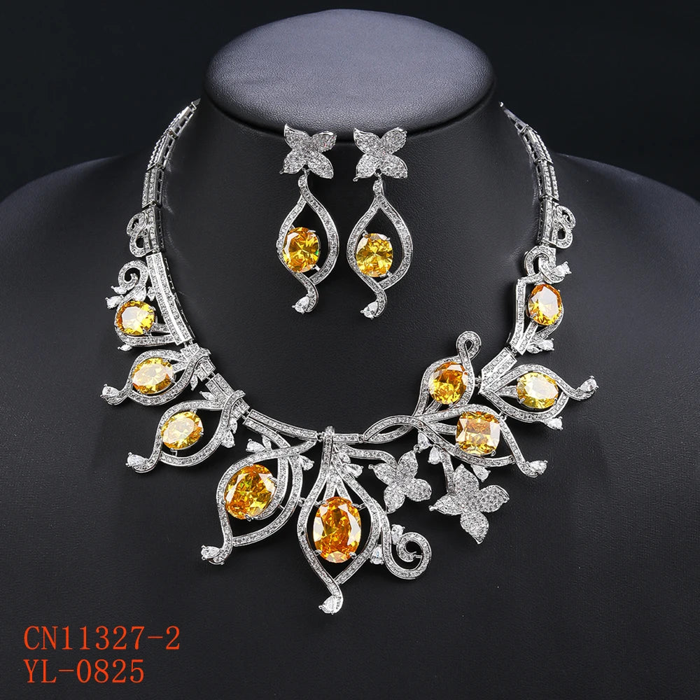 Luxury Cubic Zirconia Bridal Wedding Jewelry Set - Elegant Leaf Design Necklace & Earrings for Women | Perfect for Weddings, Parties & Special Occasions