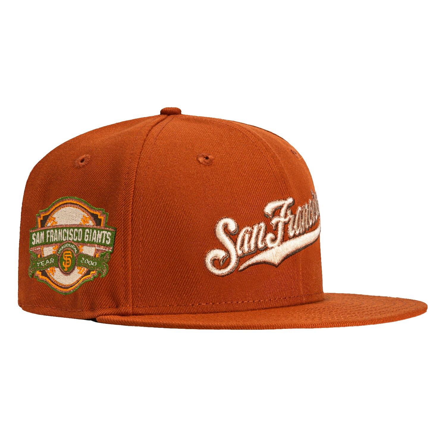 New Era 59Fifty MLB San Francisco Giants Campfire Script Hat with Inaugural Patch - Burnt Orange - Official Baseball Cap for Fans, Streetwear & Outdoor Activities