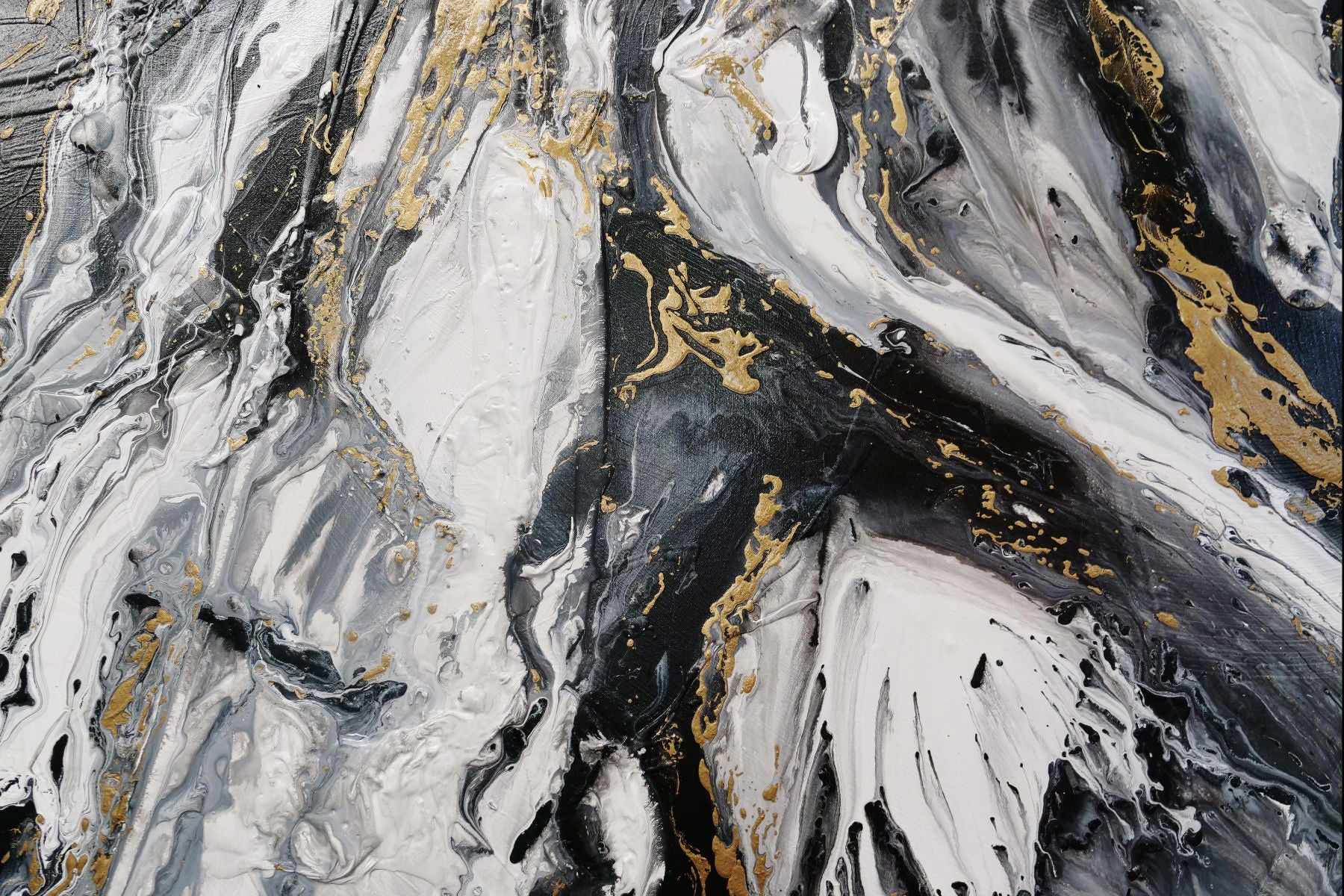 140cm x 180cm Black Gold White Textured Abstract Canvas Painting - Modern Wall Art for Living Room, Bedroom & Office Decor