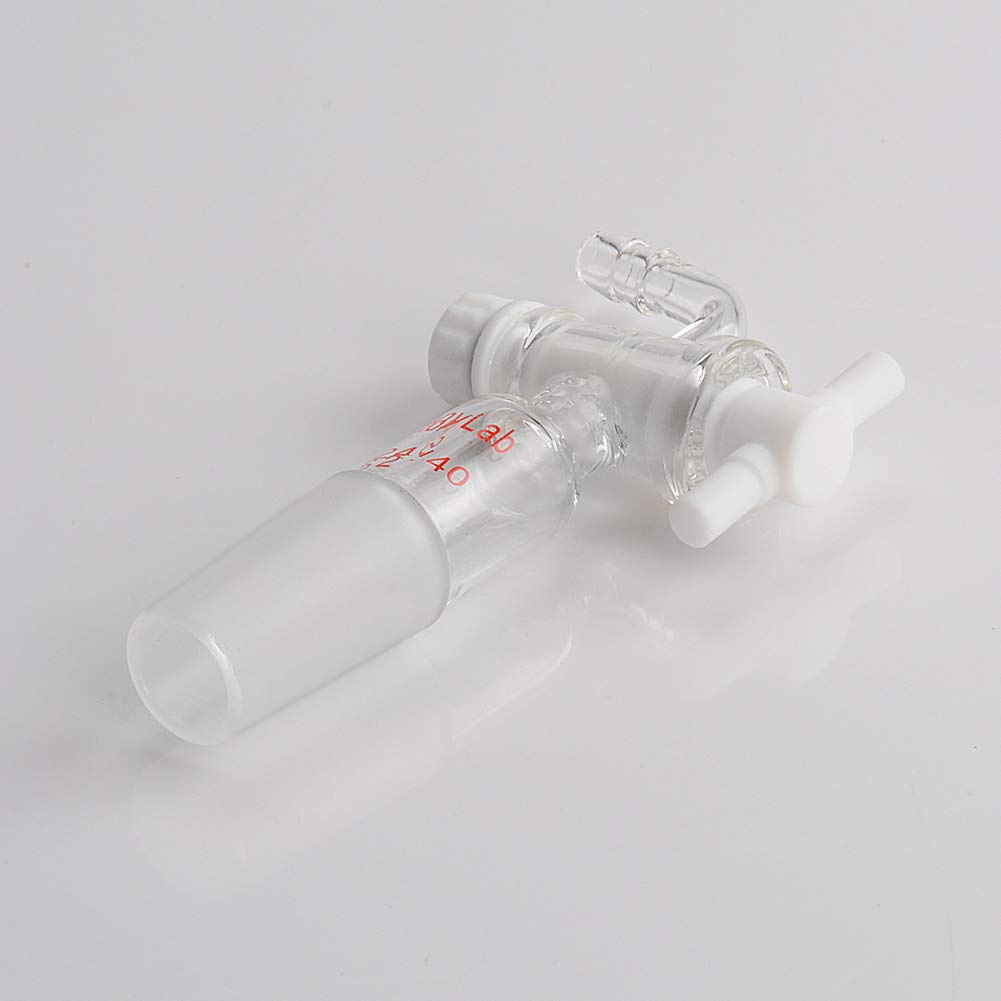 StonyLab PTFE Stopcock Vacuum Flow Control Adapter with 24/40 Joint & Bent Hose Connector - Perfect for Laboratory Vacuum Systems, Distillation Setups & Chemical Experiments