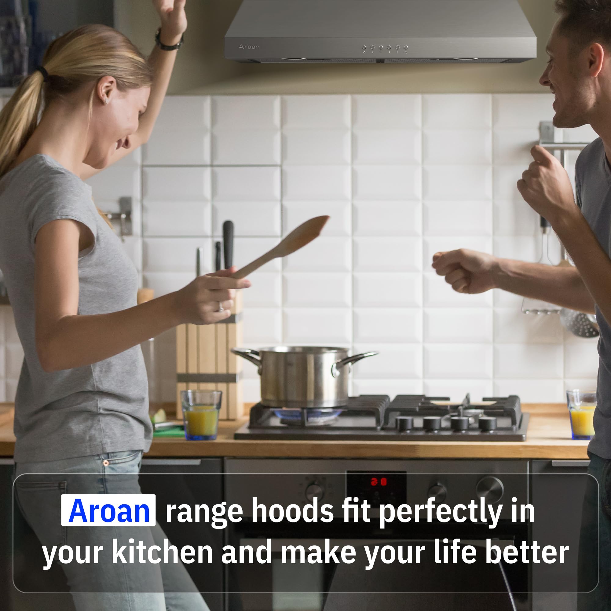 30 Inch Under Cabinet Range Hood 900 CFM - Slim Stainless Steel Kitchen Vent Hood with 4-Speed Touch Control, Reusable Aluminum Filters & Adjustable LED Lights (ANC02-30A) - Perfect for Modern Kitchens, Apartments, and Small Spaces