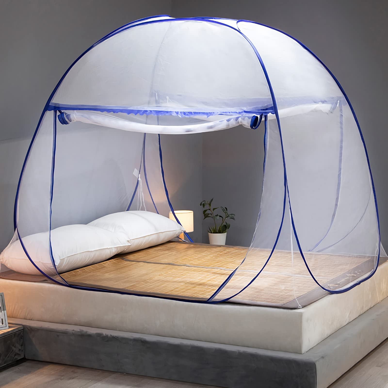 Pop Up Mosquito Net for Bed & Camping - Portable Travel Mosquito Tent with Double Entry, Folds to 17 Inches - Fits King/Queen Size Beds (71