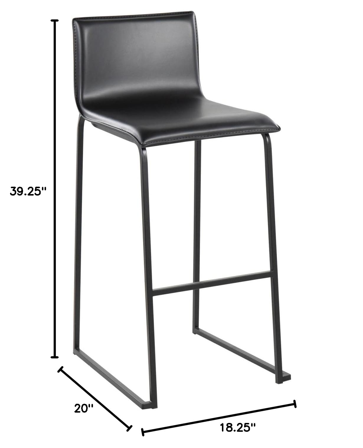 LumiSource Mara Bar Stool Set of 2 - Modern Black Bar Chairs for Kitchen Island, Breakfast Nook & Home Bar - Adjustable Height Counter Stools with Comfortable Seat
