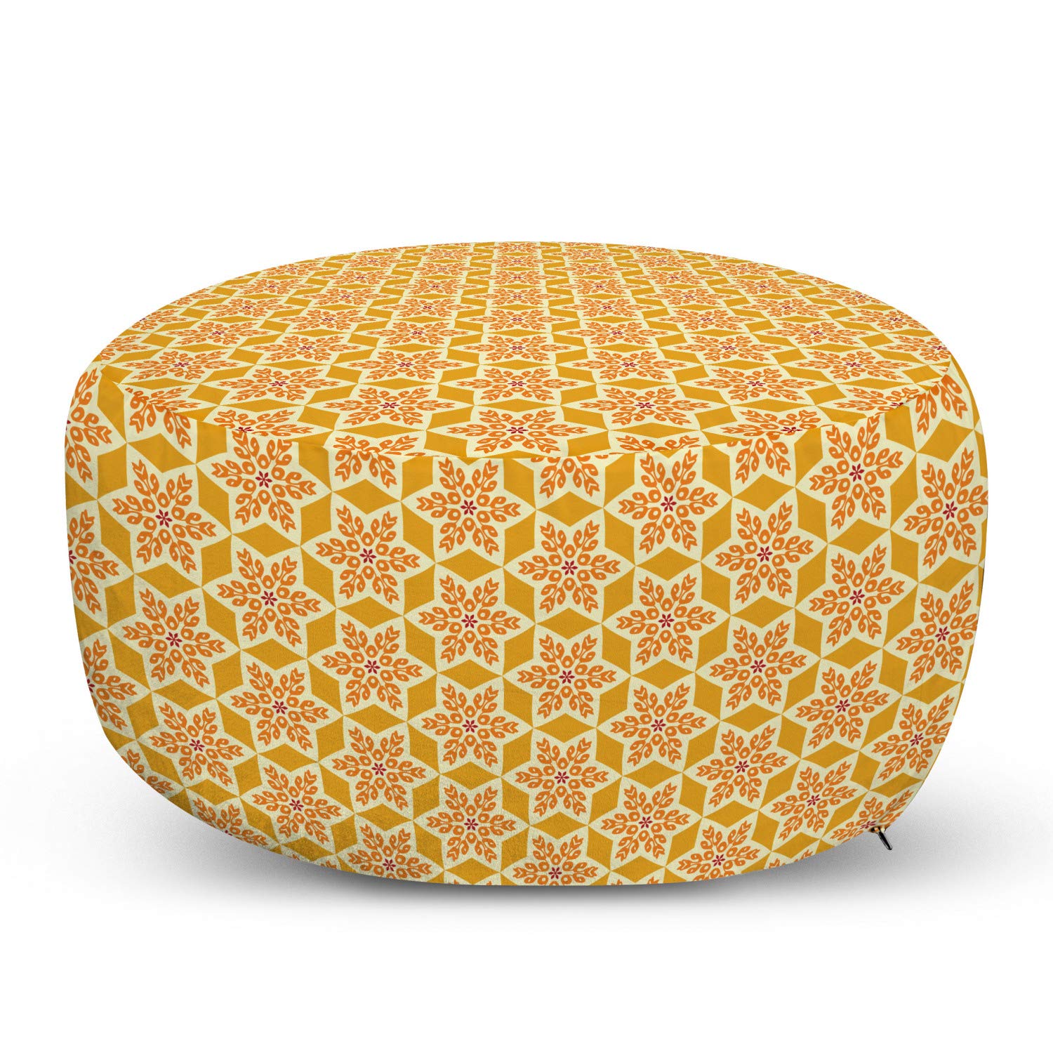 Ambesonne Geometric Ottoman Pouf - Hexagon Star Floral Pattern Foot Rest with Removable Cover for Living Room & Bedroom - Orange Cream | Perfect for Home Decor, Lounge Seating & Extra Guest Seating