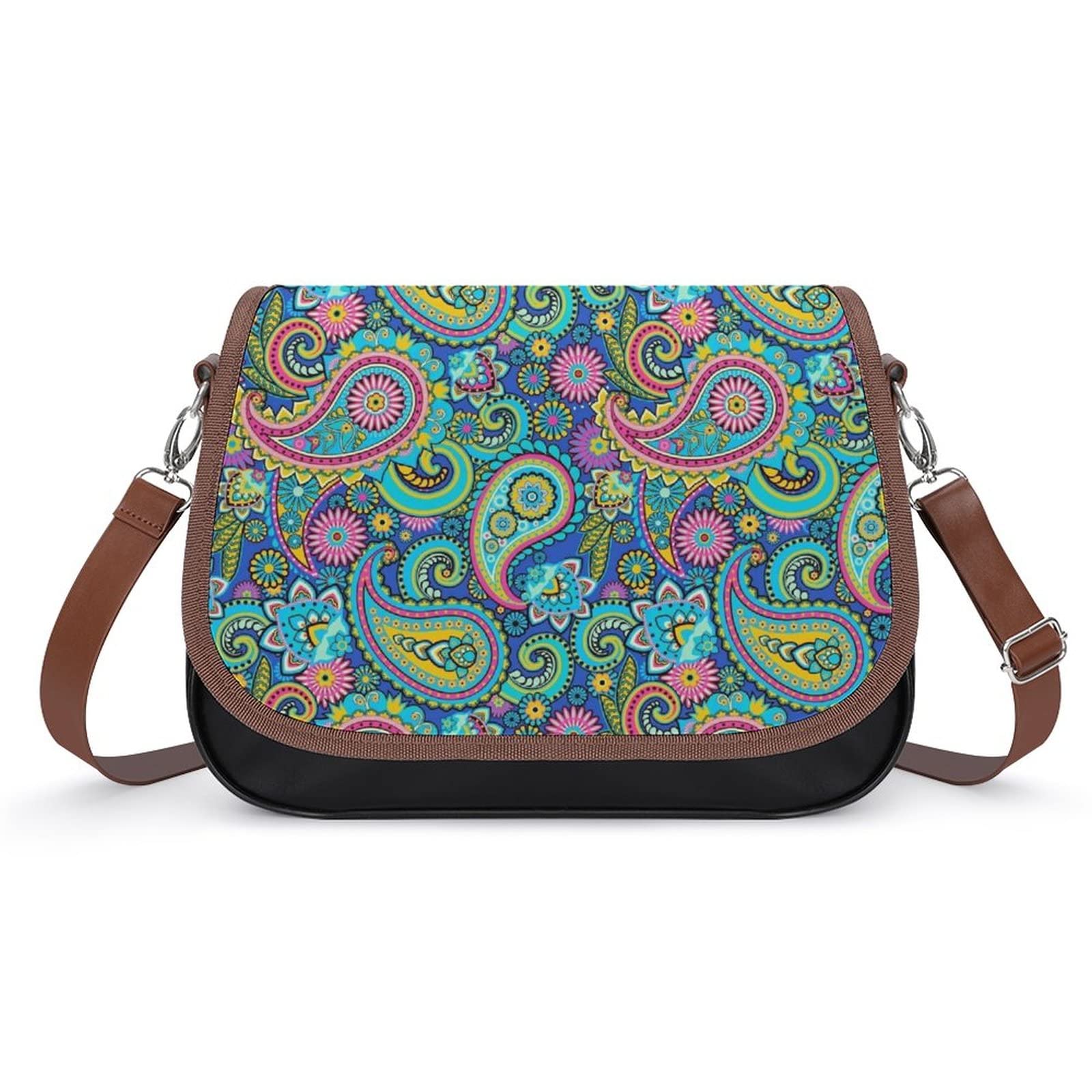 Vintage Leather Crossbody Bag for Women - Paisley Green Hobo Purse for Daily Use
