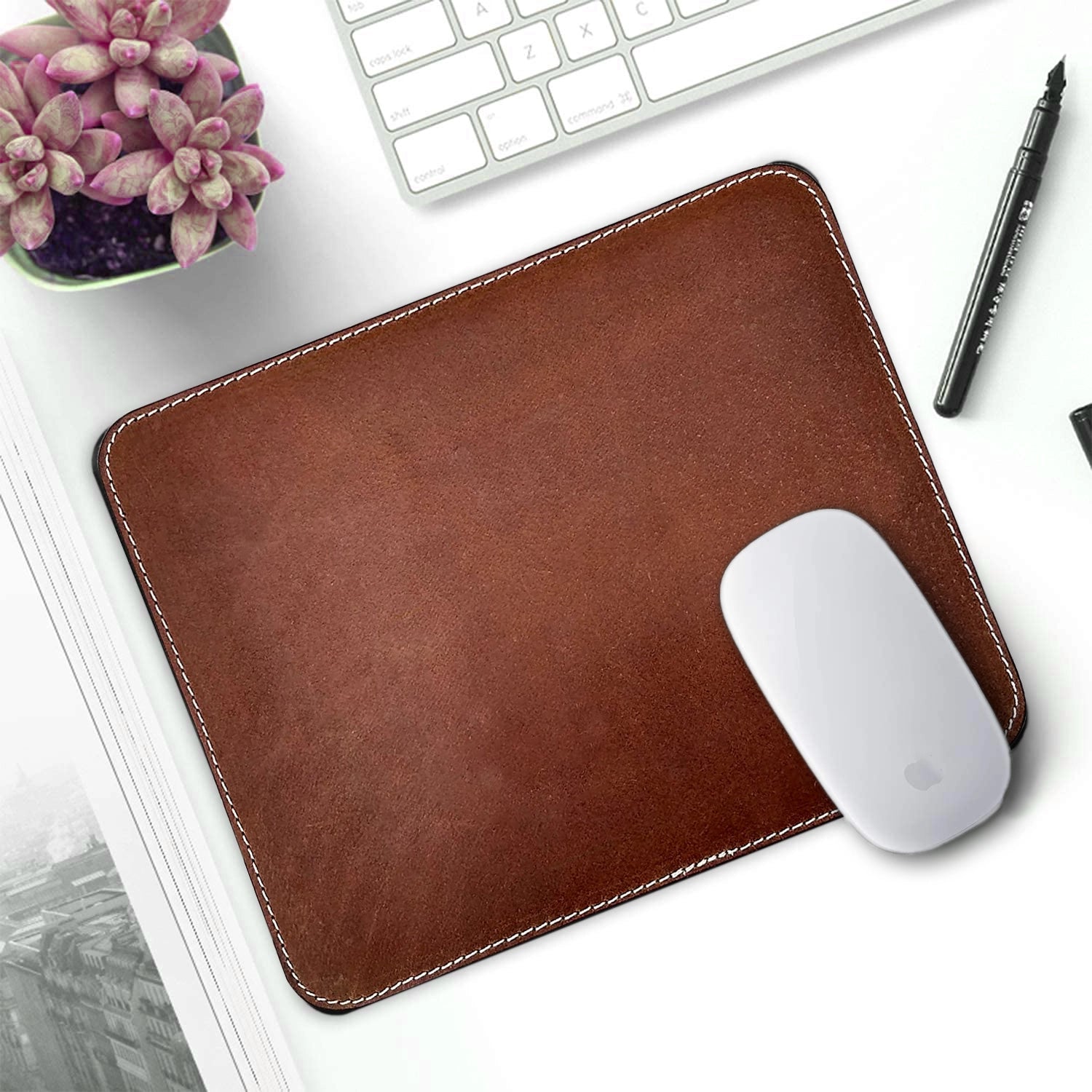 Premium Genuine Leather Mouse Pad for Laptop, PC & Mac - Handcrafted Office & Gaming Desk Accessory for Work, Home & Professional Use