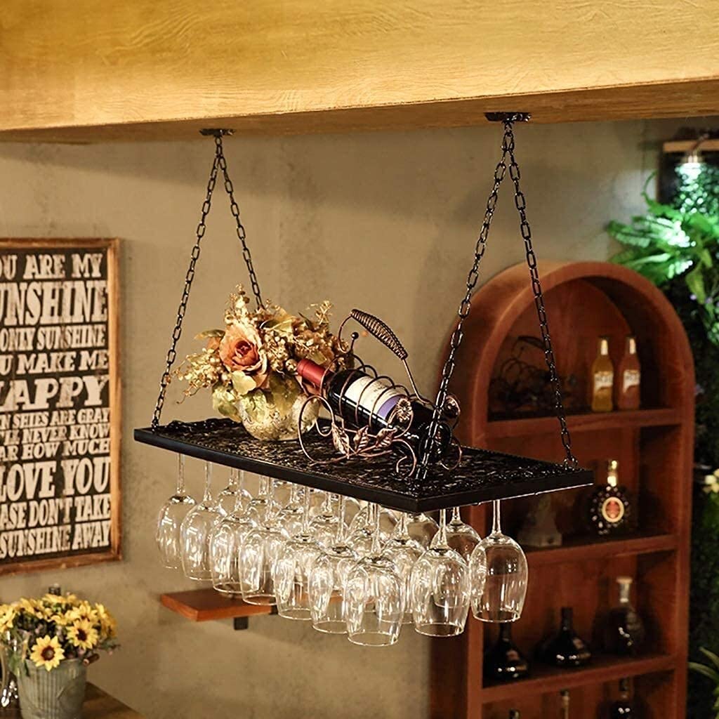 Vintage Industrial Hanging Wine Glass Rack - European Goblet & Bar Cup Holder for Loft, Pub, or Home Decor - Easy to Install Wall Mount Wine Storage Solution