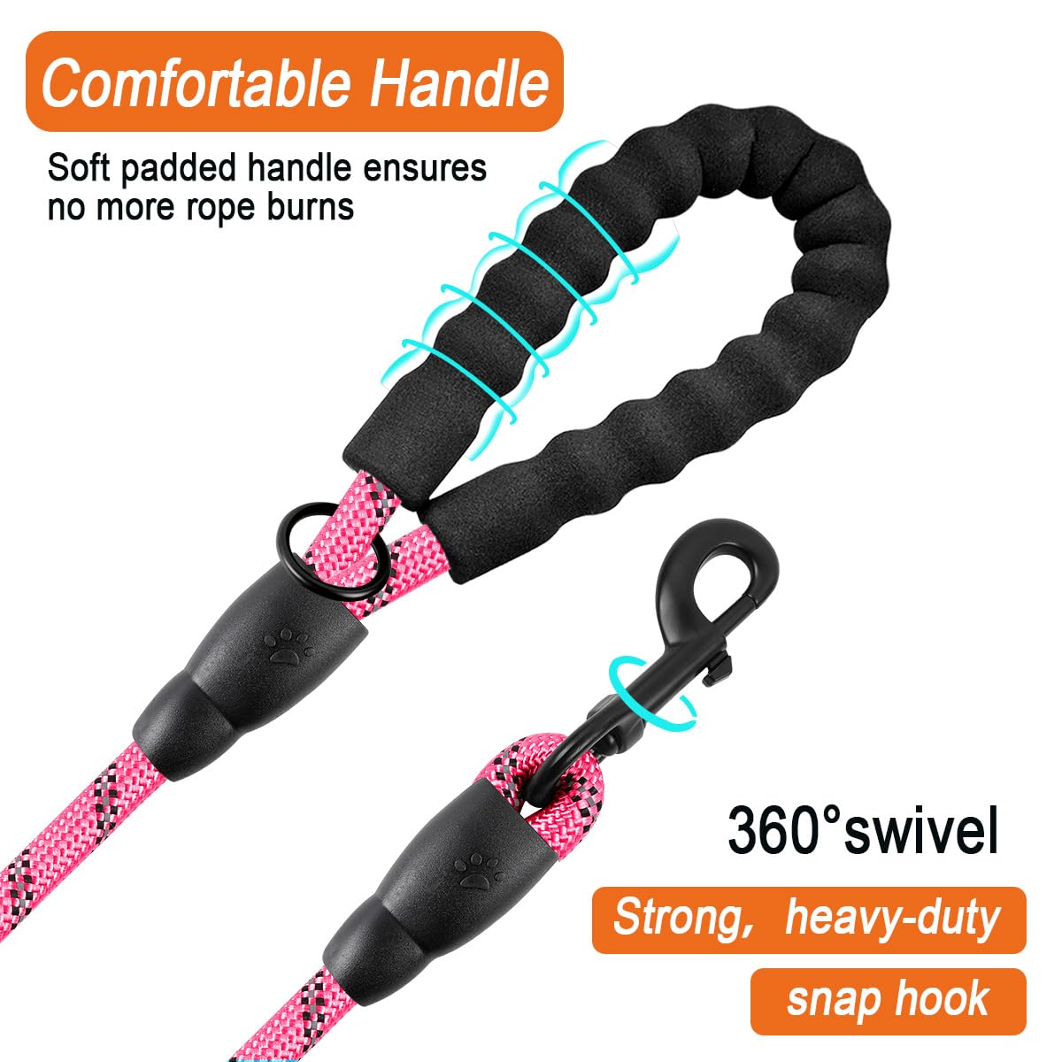 BARKBAY Heavy Duty Dog Leash for Large Dogs - 4FT/5FT/6FT Reflective Dog Leash with Padded Handle for Walking, Training & Running - Durable Pet Leash for Medium to Large Breeds (5FT-1/2