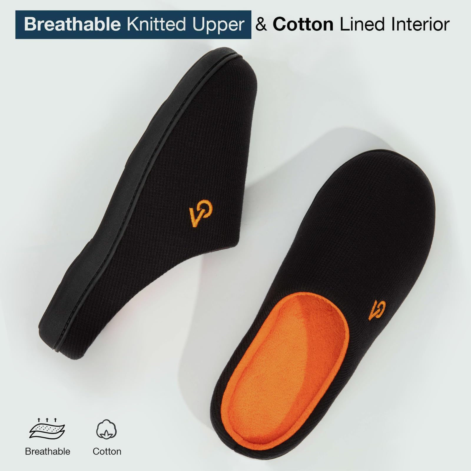 VeraCosy Men's Two-Tone Memory Foam House Slippers - Indoor/Outdoor Comfort Slippers with Durable Rubber Sole for Home, Garden & Backyard Relaxation