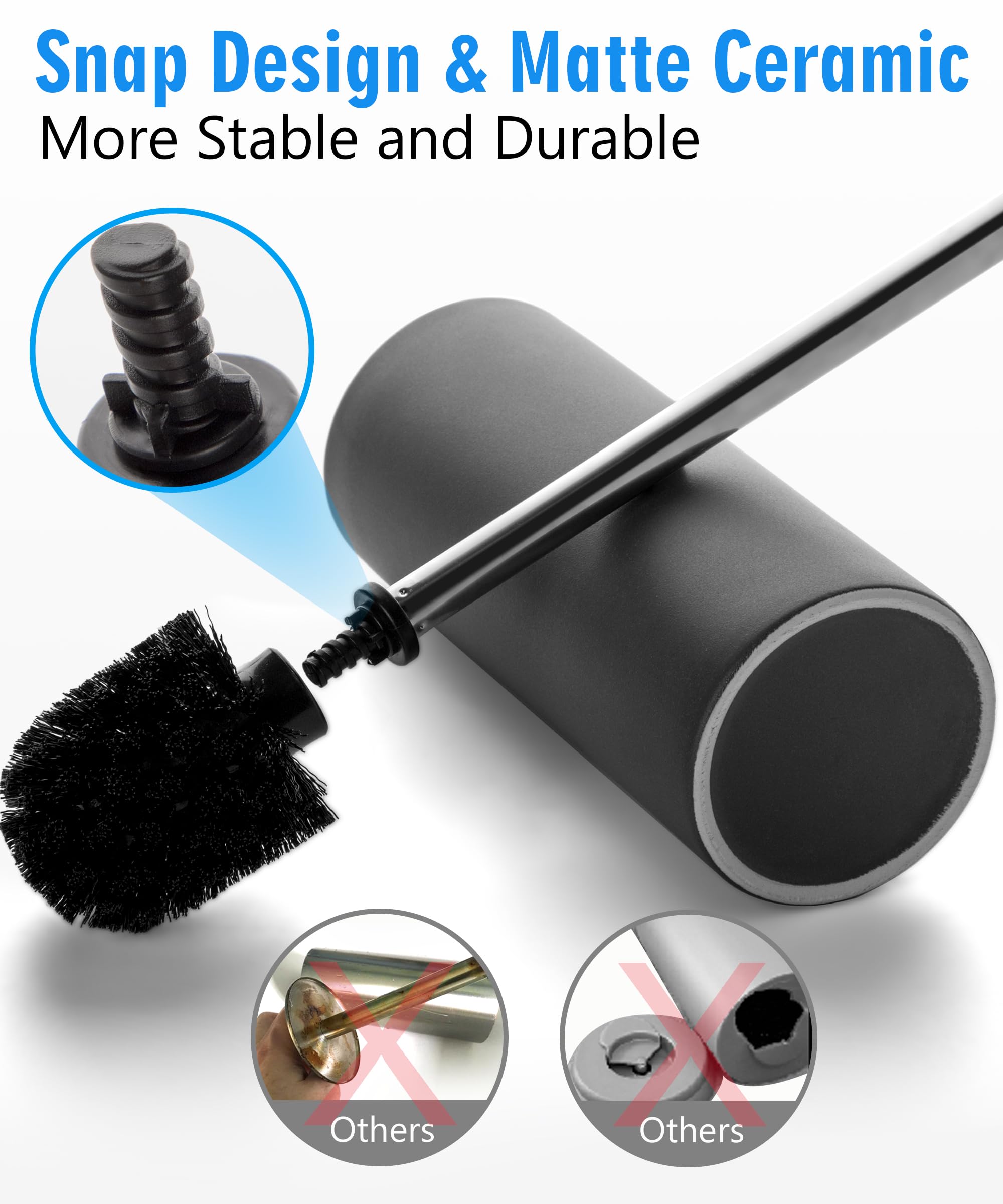 Gray Ceramic Toilet Brush Set with Holder - Stainless Steel Handle for Deep Cleaning - Bathroom Essentials