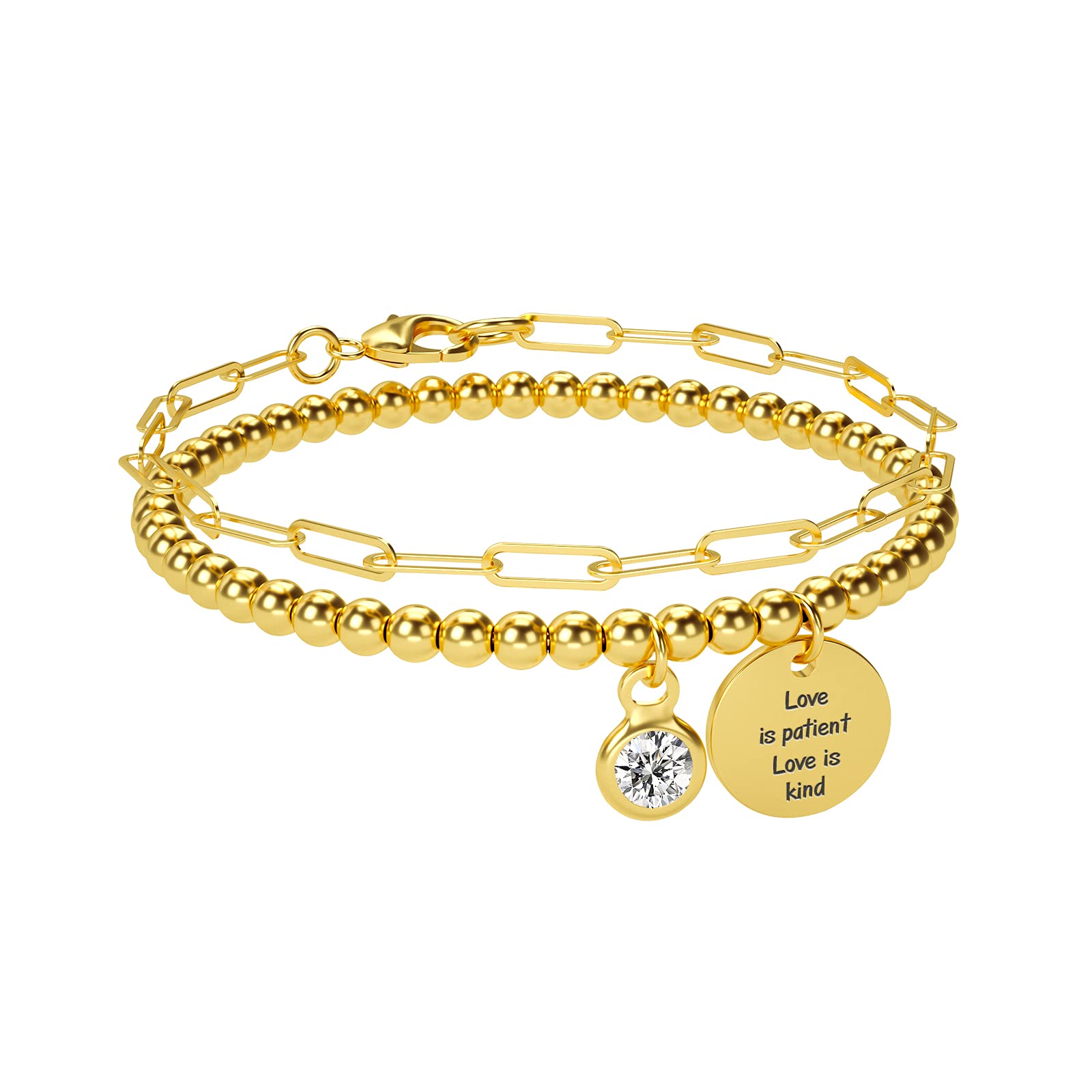 14K Gold Charm Bracelet Set - Stackable Beaded & Paperclip Chain Bracelets for Women, Custom Jewelry Gifts for Mom, Wife, Girlfriend | Perfect for Mother's Day, Valentine's Day, Birthday & Everyday Wear